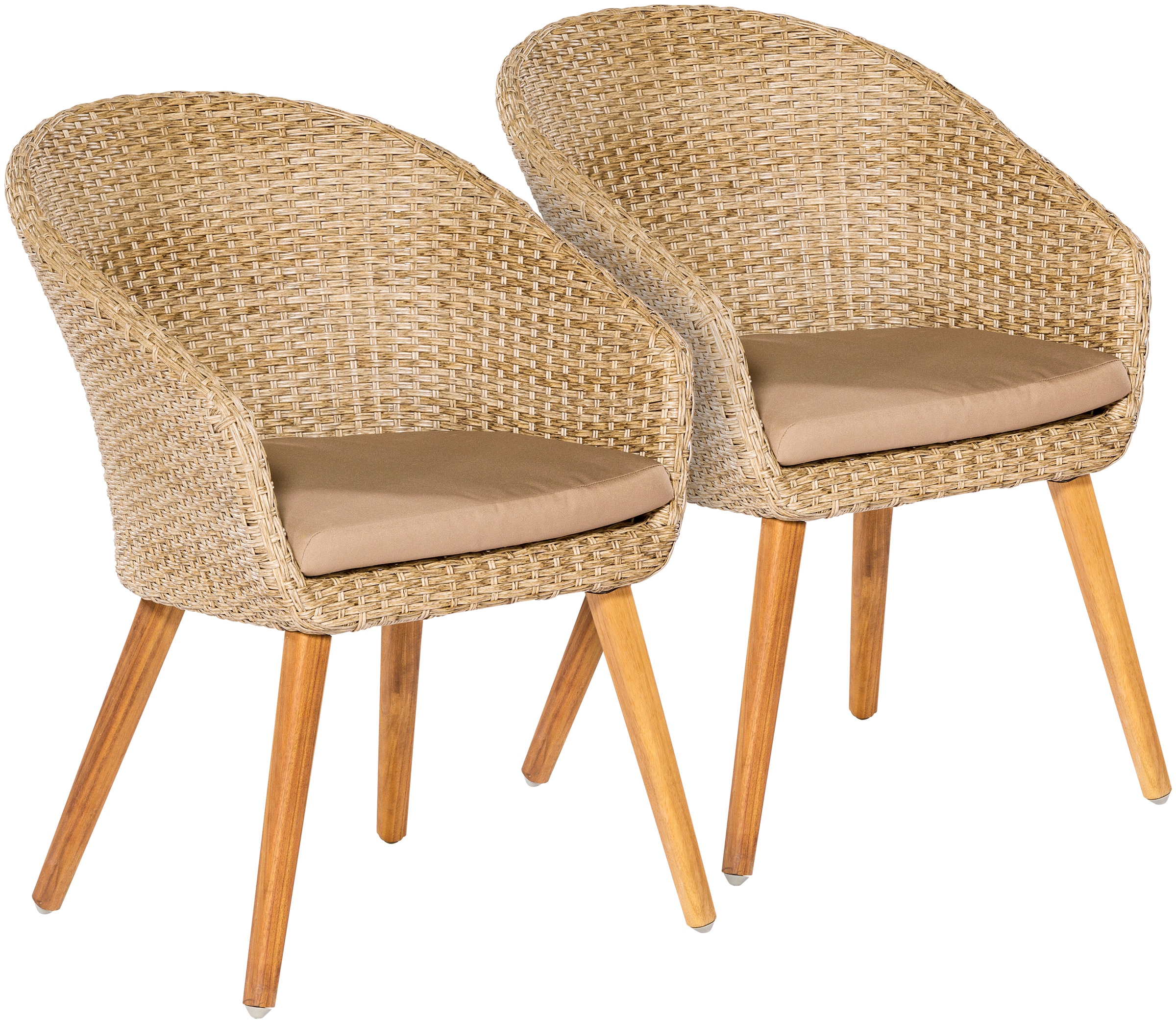 Image of MERXX Gartenstuhl "Arrone" (Set) 2 Stk.2er Set, Alu/Polyrattan/Akazie, beige, inkl. Auflage