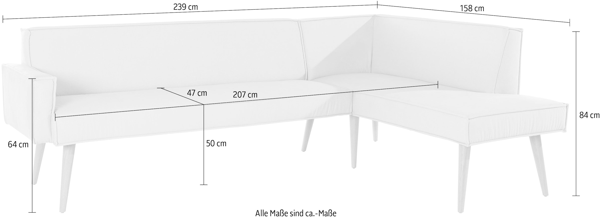 exxpo - sofa fashion Eckbank »Lungo, moderne Kedernaht, bequem und elegant, hoher Holzfuss«, hochwertige Detailverarbeitung, frei im Raum stellbar
