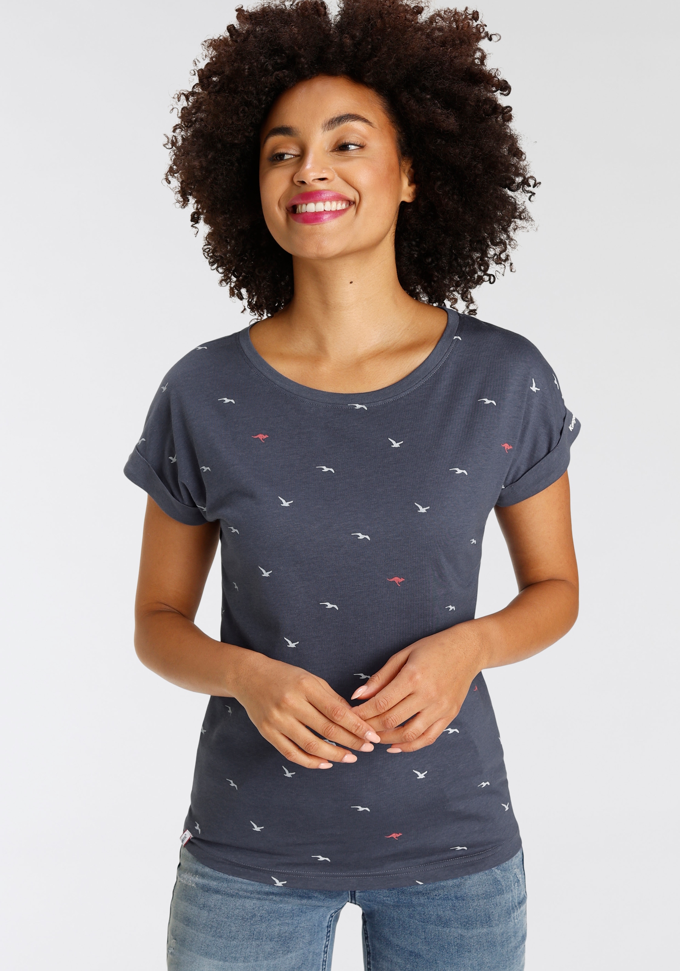Image of KangaROOS Print-Shirt kurzärmelig, figurumspielend, mit Print, mit Rundhalsausschnitt