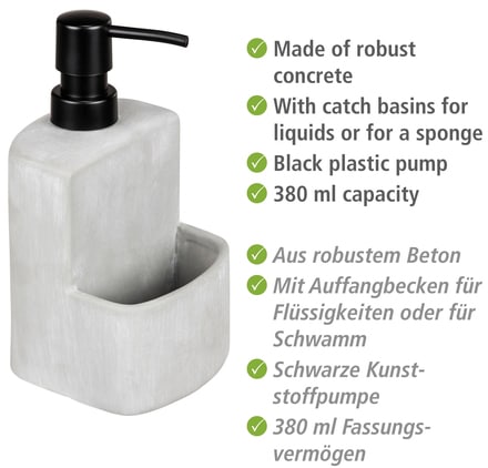WENKO Spülmittelspender »Modell Festival«, aus Beton, angesagter Industrial Look, mit Spülschwamm-Fach, 380 ml