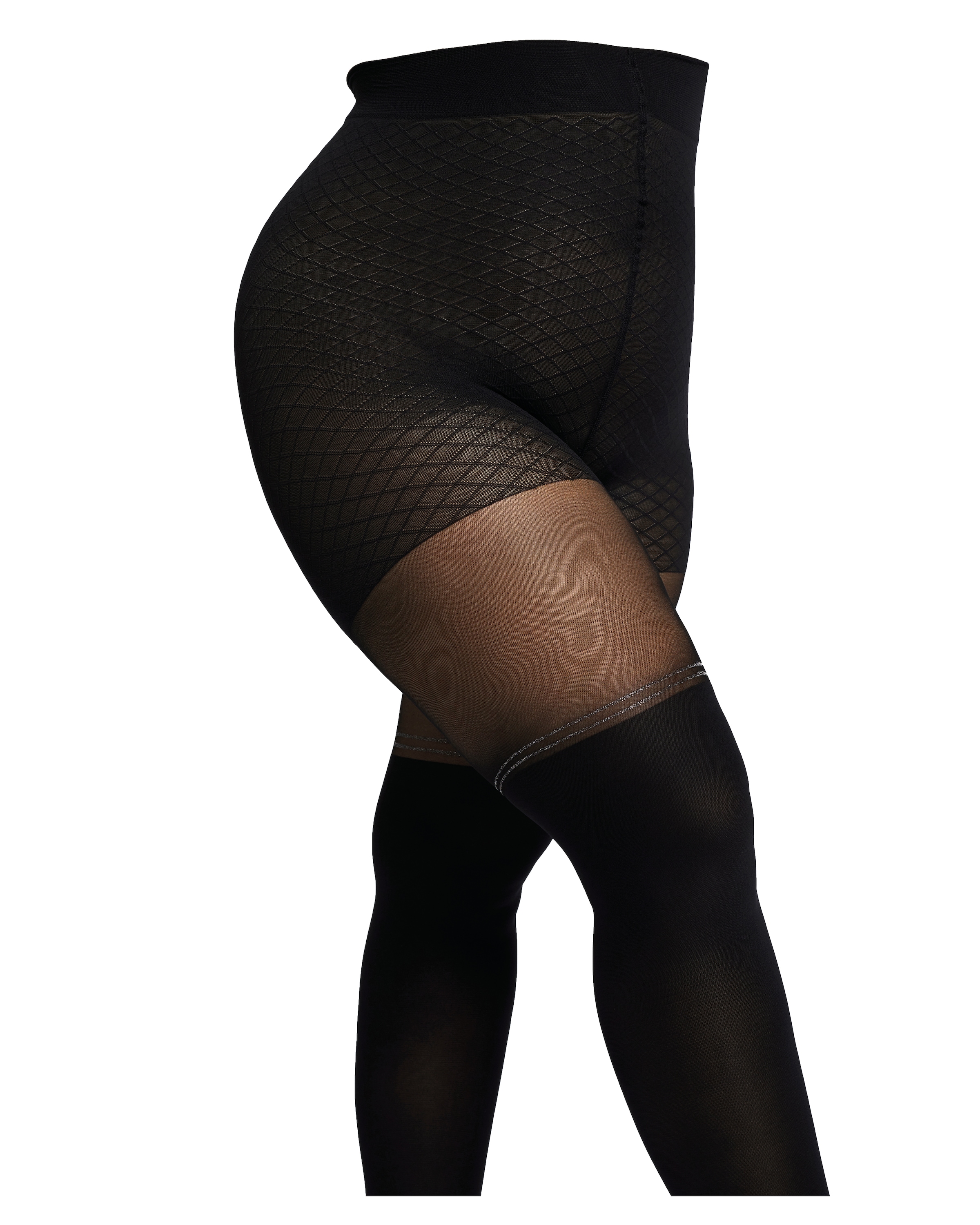 Image of Camano Overknee-Strumpfhose "fine curvy" 70 DEN DEN 70/30, Glitzerstreifen, Curvy-Tights
