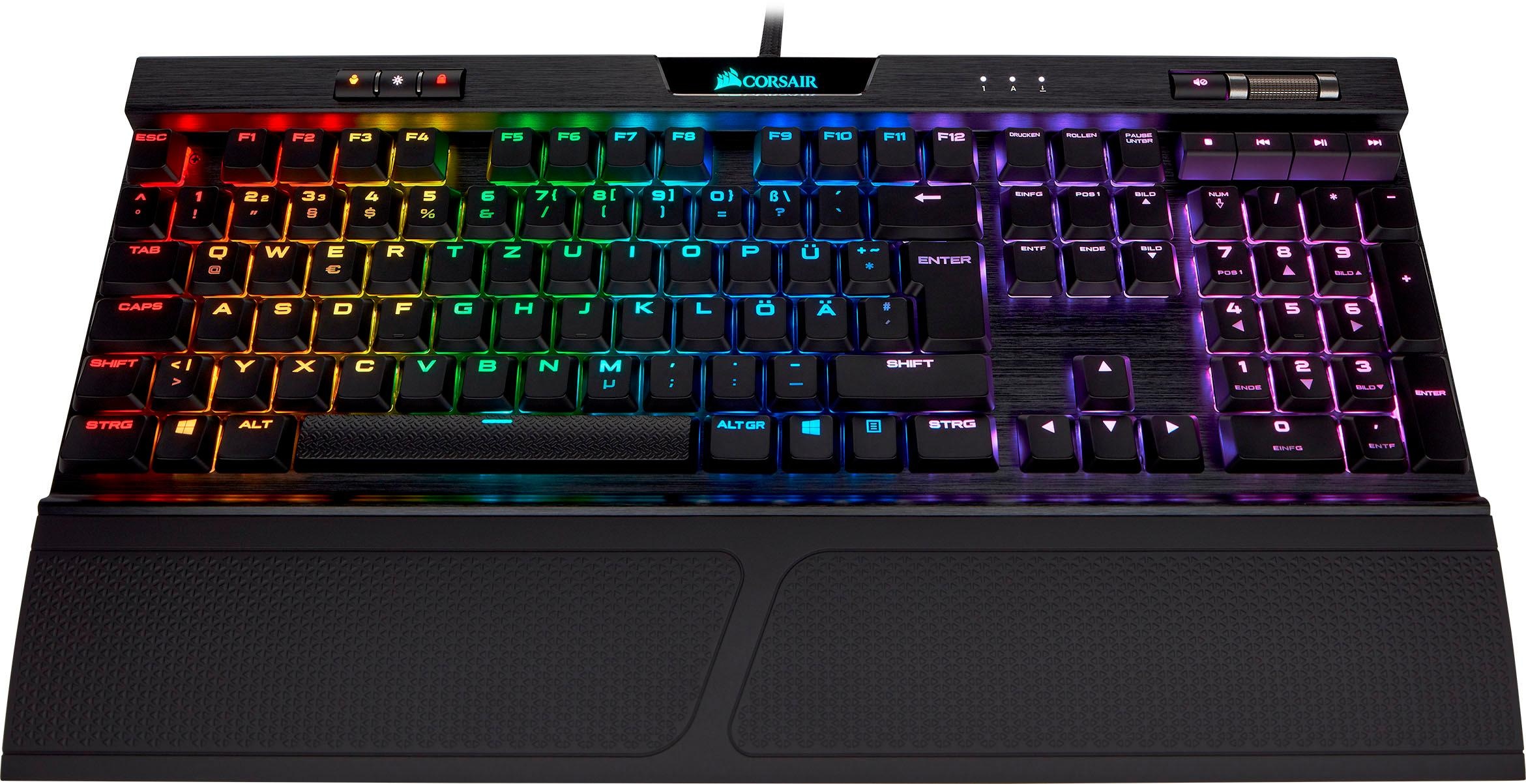 Corsair Gaming-Tastatur »K70 RGB MK.2 LOW PROFILE RAPIDFIRE«, (Multimedia-Tasten-USB-Hub-Handgelenkauflage-Profil-Speicher-Windows-Sperrtaste-Ziffernblock)