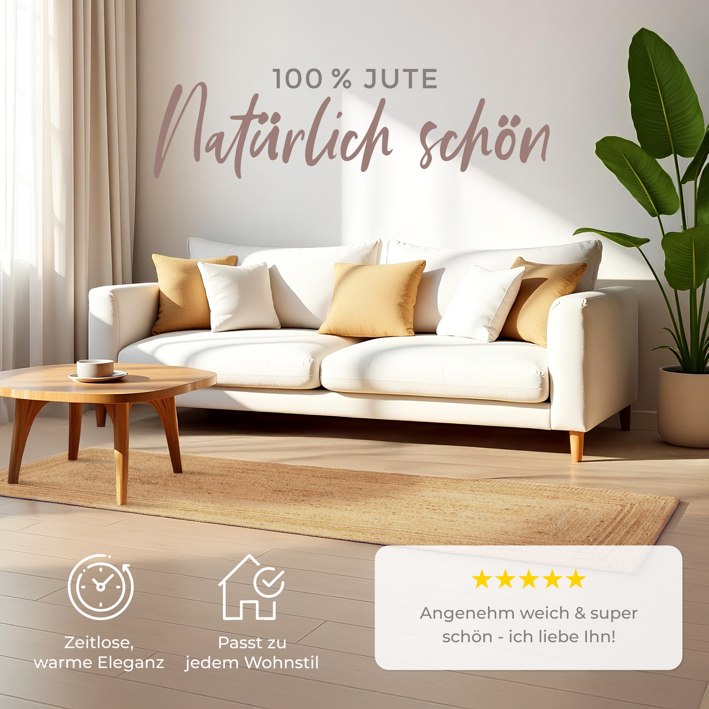 carpetfine Teppich »Nele Juteteppich Naturfaser«, rechteckig, 6 mm Höhe, geflochtener Wendeteppich aus 100% Jute, quadratisch und als Läufer