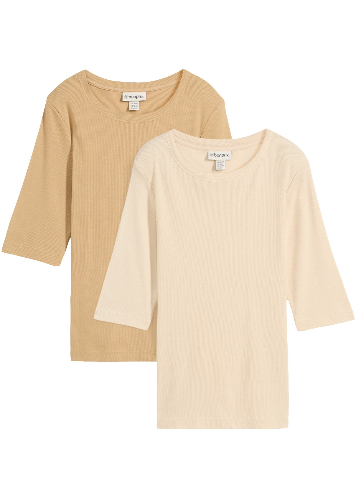 Image of bonprix T-Shirt Packung, 2er, aus Baumwoll-Elasthan-Mix, schmale Passform, Halbarm-Design