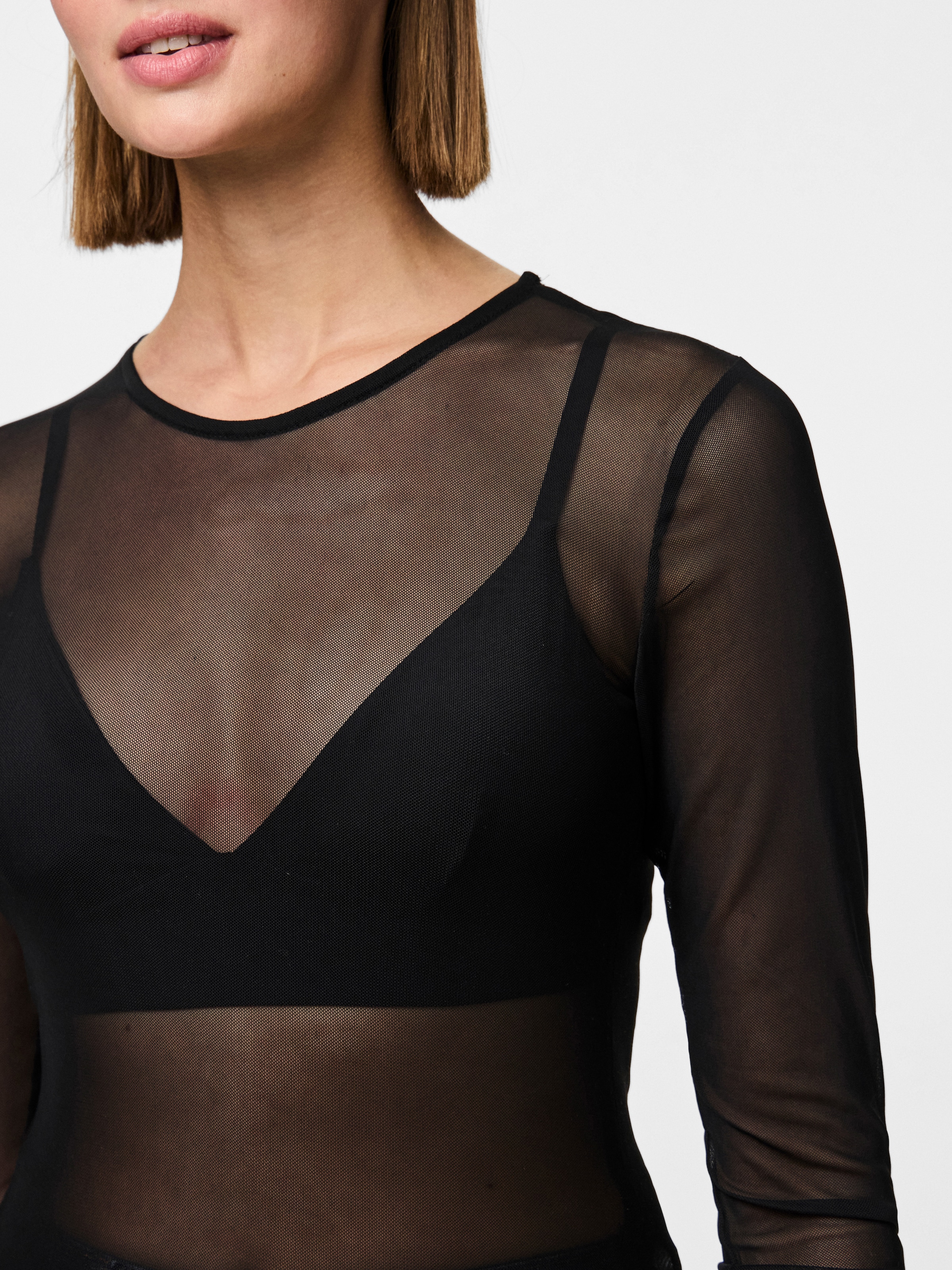 pieces T-shirt à manches longues »PCNINNI LS MESH TOP NOOS BC« Materialmix, regular fit