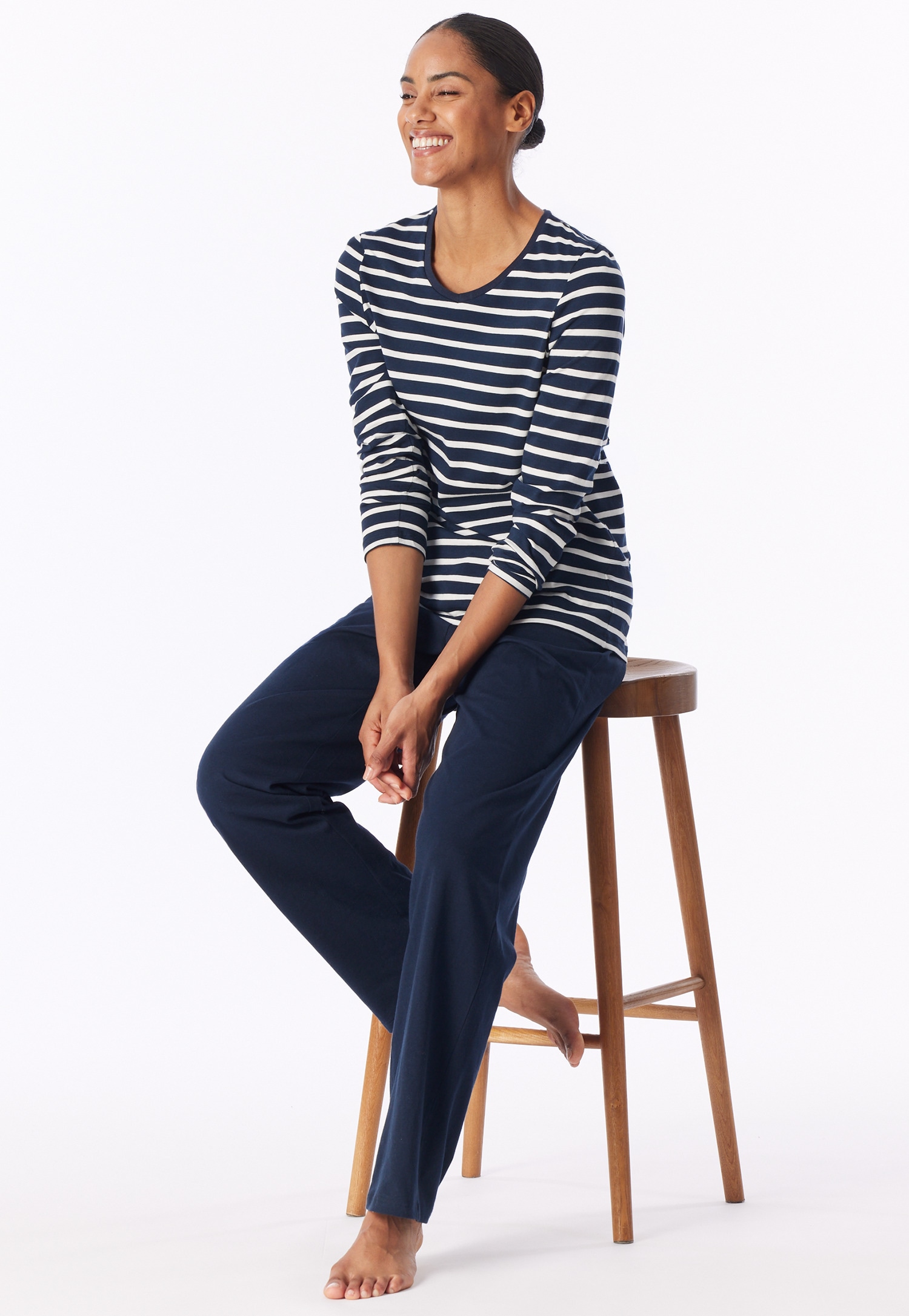 Image of Schiesser Schlafanzug "Casual Essentials" 2 tlg. Baumwolle, V-Ausschnitt, langärmelig