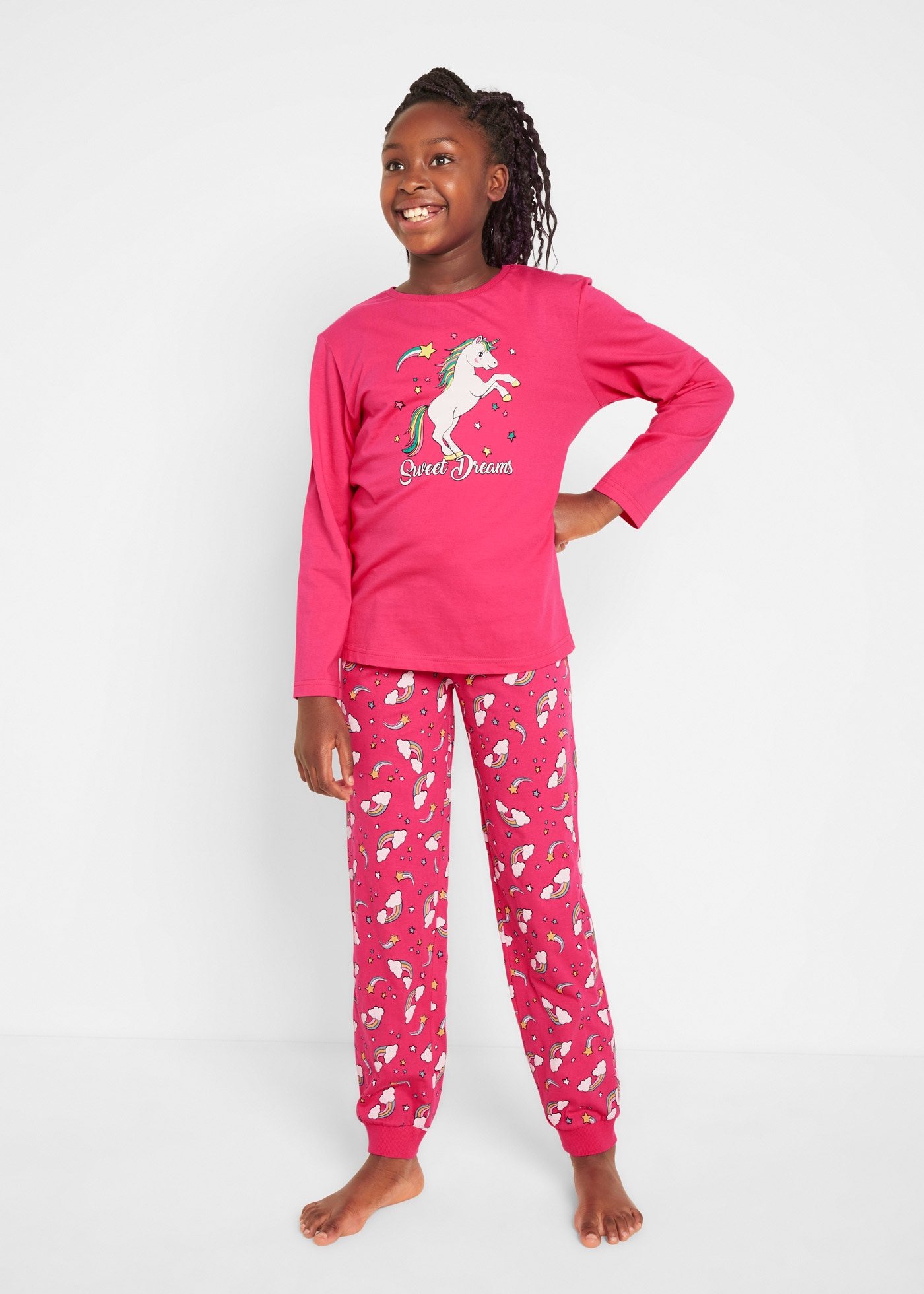 Image of bonprix Pyjama "Pyjama aus reiner Baumwolle (2-tlg. Set)" Set, 2 tlg. bequeme Passform, aus Baumwolle, mit Einhorn-Print