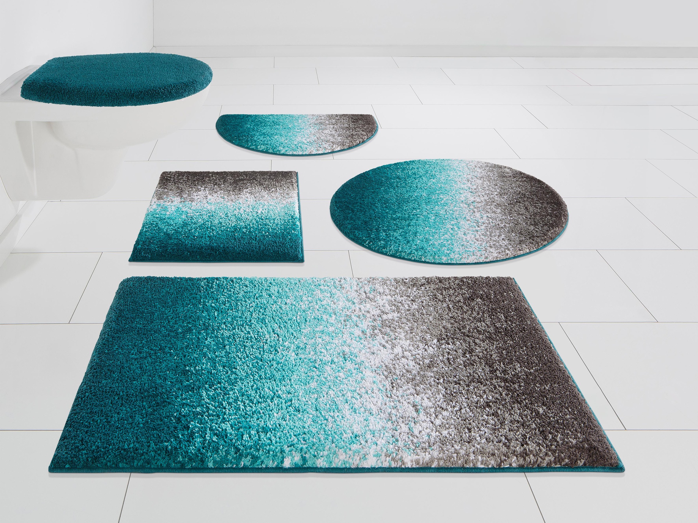 Image of GOODproduct Badematte "Elif, Badvorleger, Badezimmer Teppich" Höhe 15 mm rutschhemmend beschichtet fussbodenheizungsgeeignet schnell trocknend strapazierfähig Ombré-Look, Badteppich, Badematten auch als 3 teiliges Set erhältlich