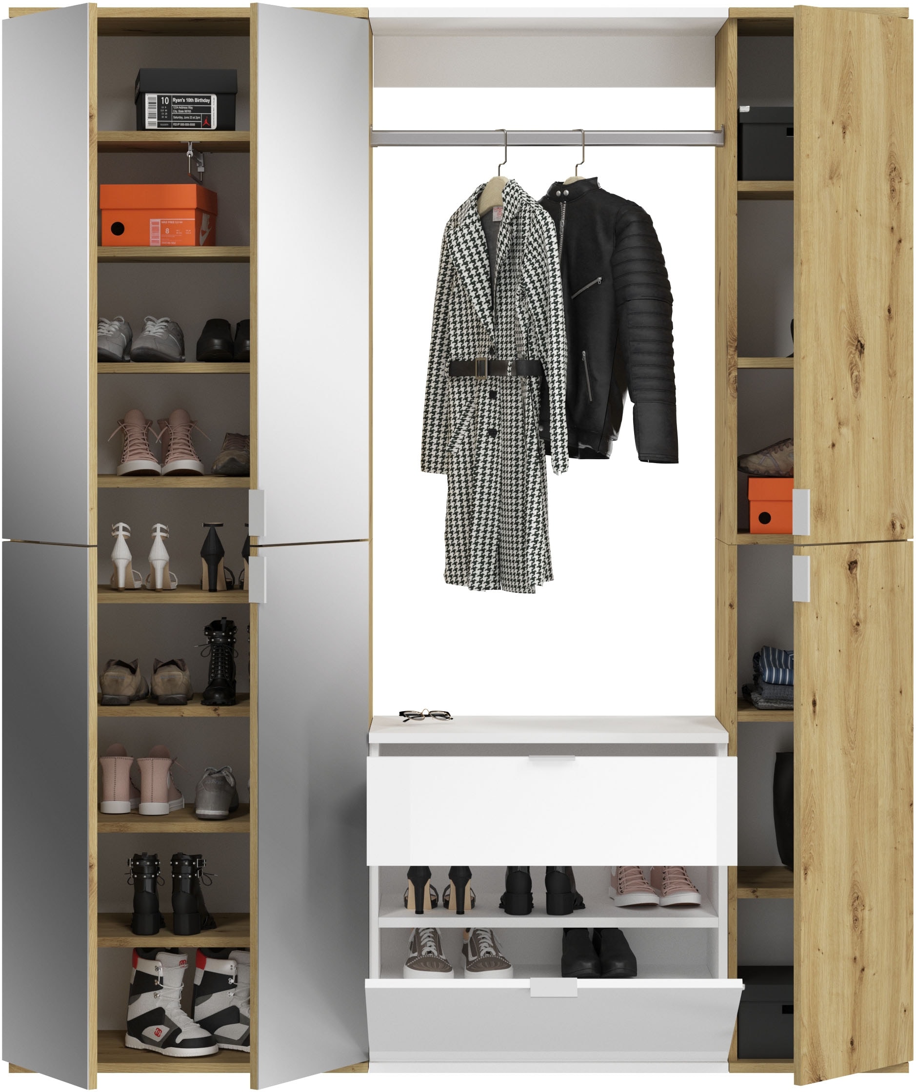 INOSIGN Garderoben-Set »Trondheim, Breite 152 cm, 5-teilig, bestehend aus:«, (Set, 4 St.), 2x Garderobenschrank, 1 Kommode, 1 Garderobenstange, 1 Ablageboden