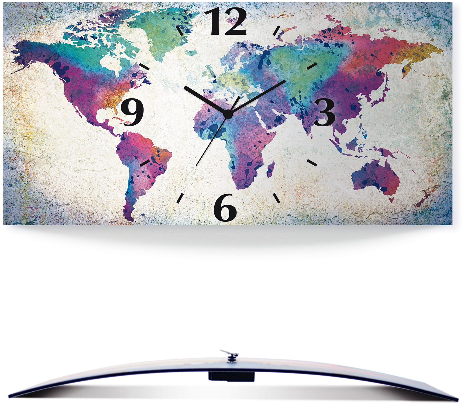 Image of Artland Wanduhr "bunte Weltkarte" wahlweise mit Quarz- oder Funkuhrwerk, lautlos ohne Tickgeräusche