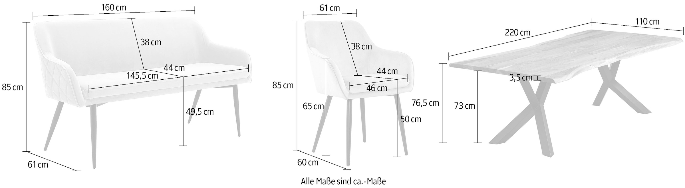 SalesFever Eckbankgruppe, (Set, 6 tlg.), Rückenfläche mit aufwändiger Rautensteppung