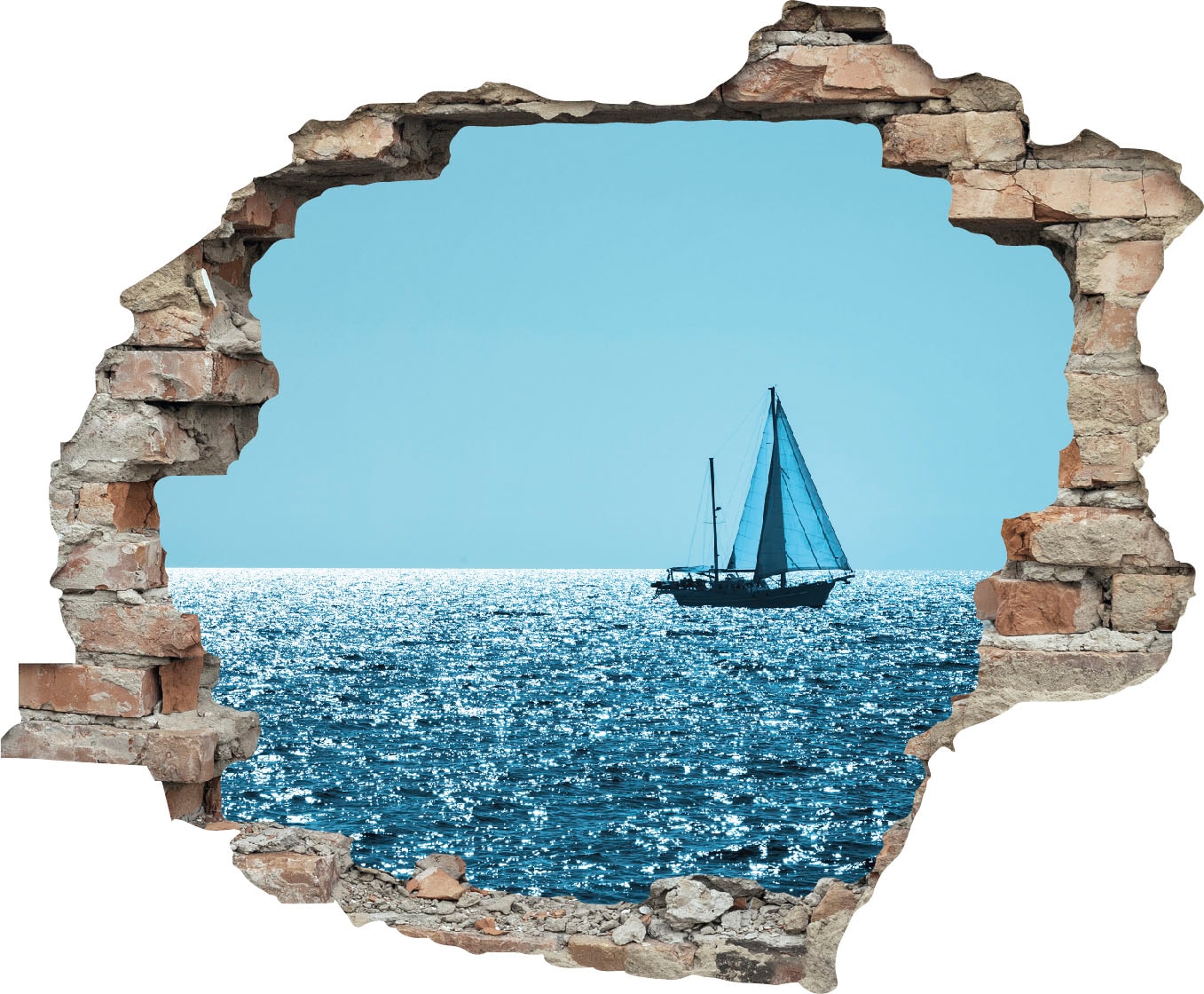 Image of queence Wandtattoo "Segelboot" Wandsticker, Wandbild, selbstklebend, 3D, Wanddurchbruch