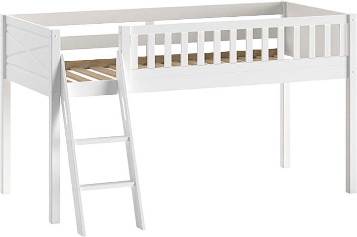 Image of Vipack Hochbett "Scott" Made in Europe, m. Rollrost, LF 90x200 cm, Kiefer weiss lackiert, mit oder ohne Rutsche
