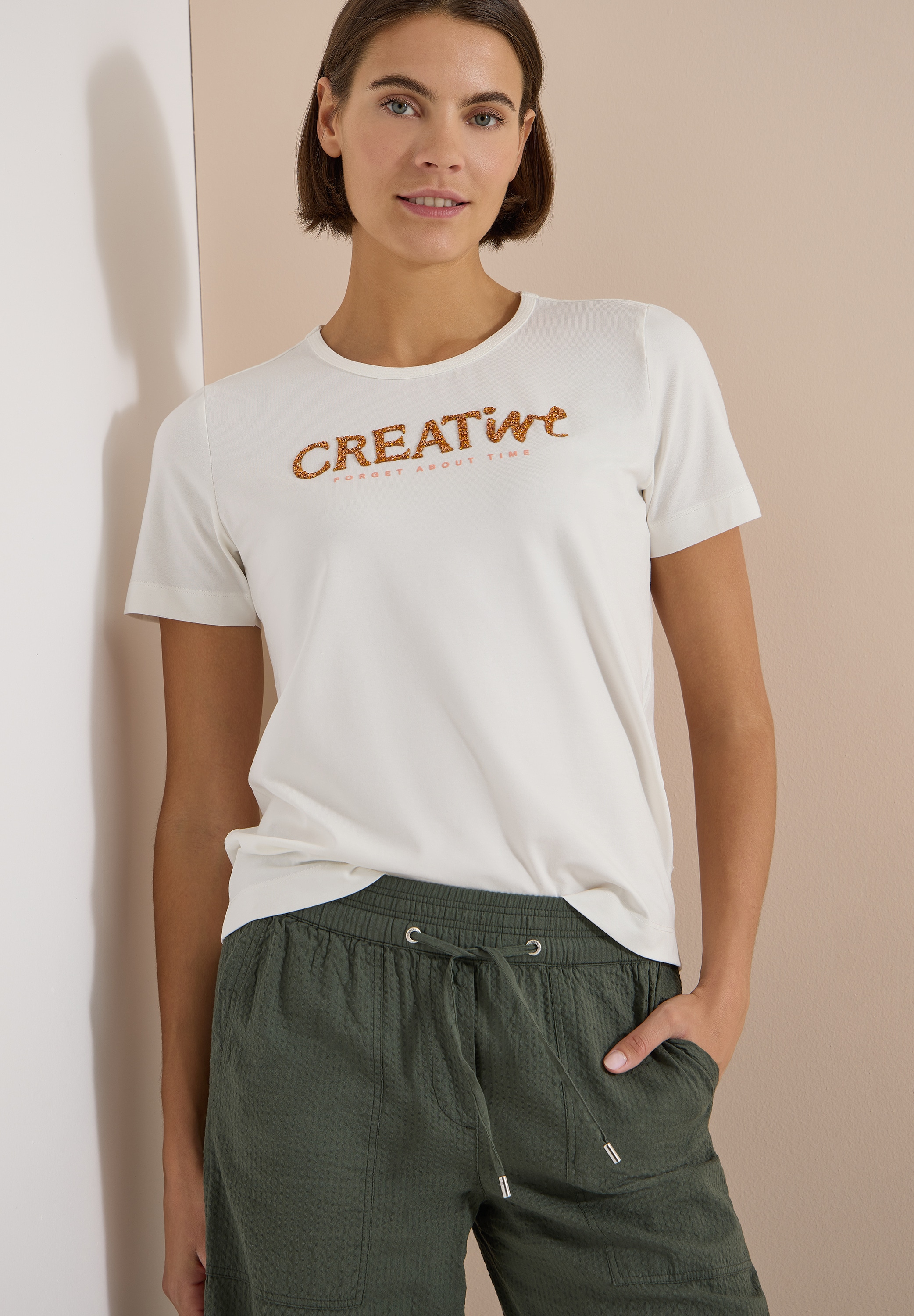 Image of Cecil Print-Shirt Sommershirt mit Rundhals und Glitzer-Wording