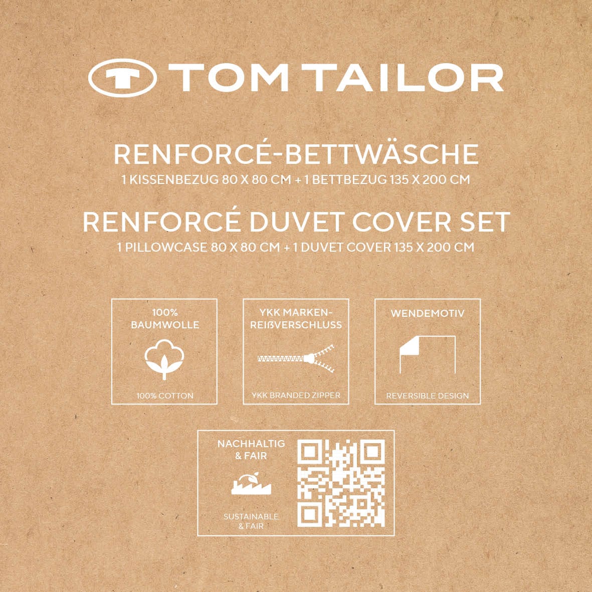 TOM TAILOR HOME Linge de lit »ORGANIC LEAVES in Gr. 135x200cm, 155x220cm oder 200x220cm« 2 cuis nouvelle chambre, avec fermeture éclair de marque colorée