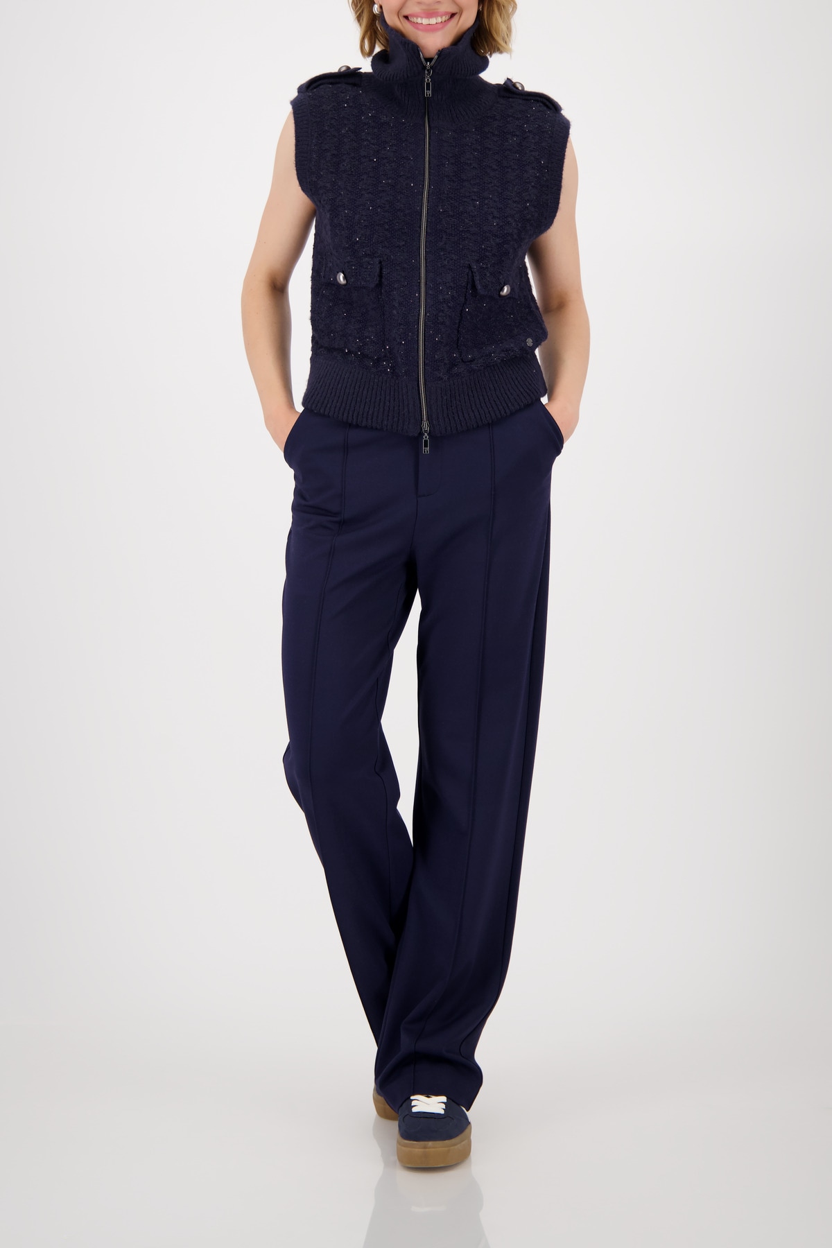 Monari Strickjacke, Regular fit mit Rundhalsausschnitt mit Stehkragen