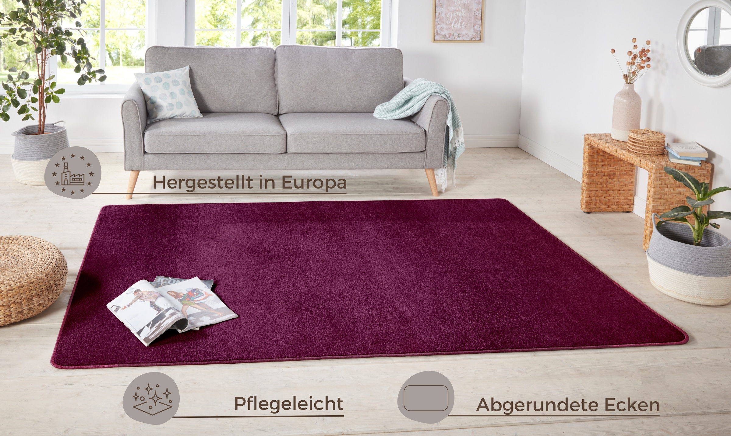 HANSE Home Teppich »Shashi«, rechteckig, 8,5 mm Höhe, Kurzflor, Unifarben, Läufer, weich, Esszimmer, Kinderzimmer, Flur