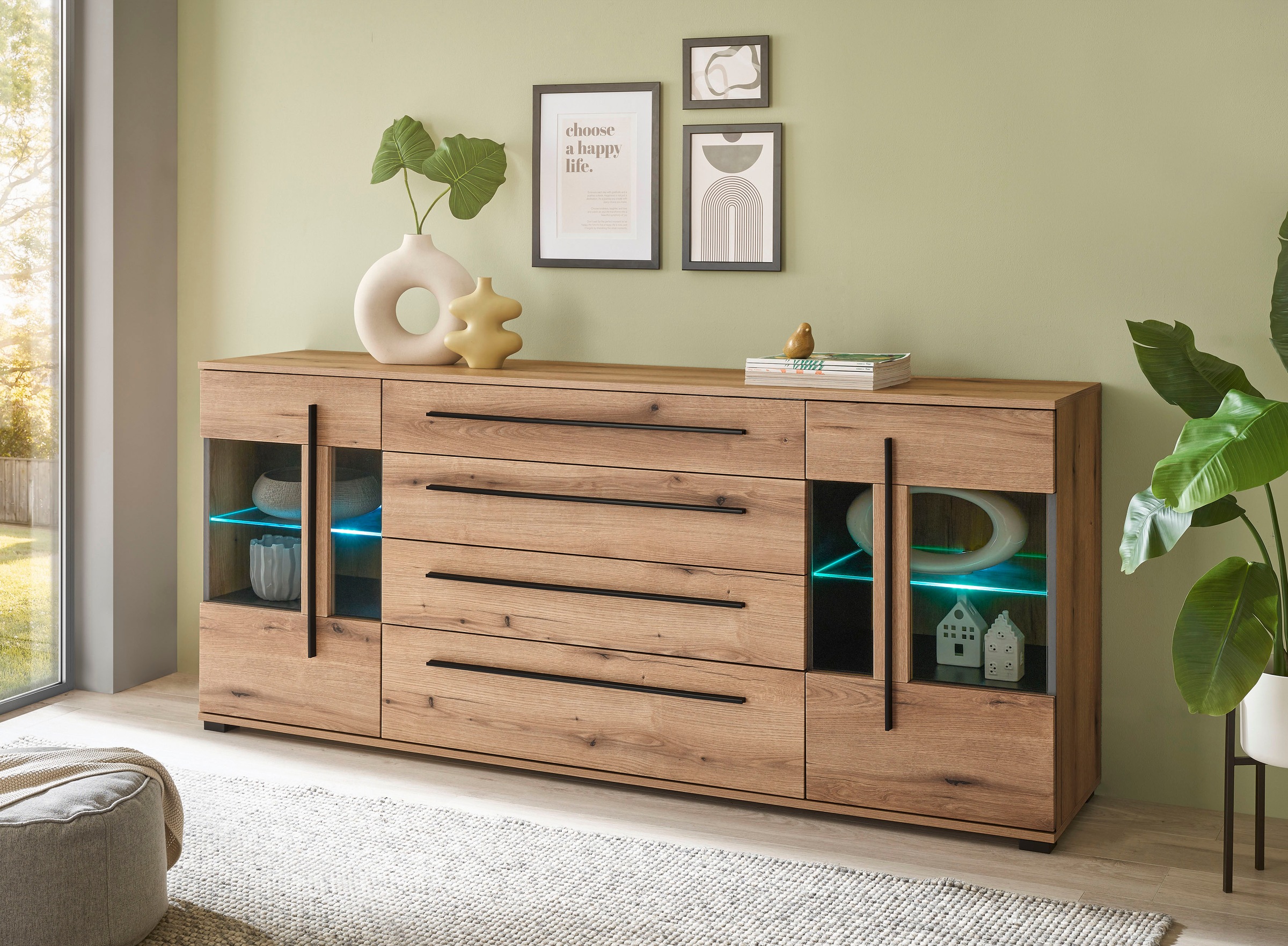 INOSIGN Sideboard »Cantara, moderner Schrank, Kommode in Eiche Evoke oder weiss«, schwarze Stangengriffe, ausreichend Stauraum, vielseitig einsetzbar