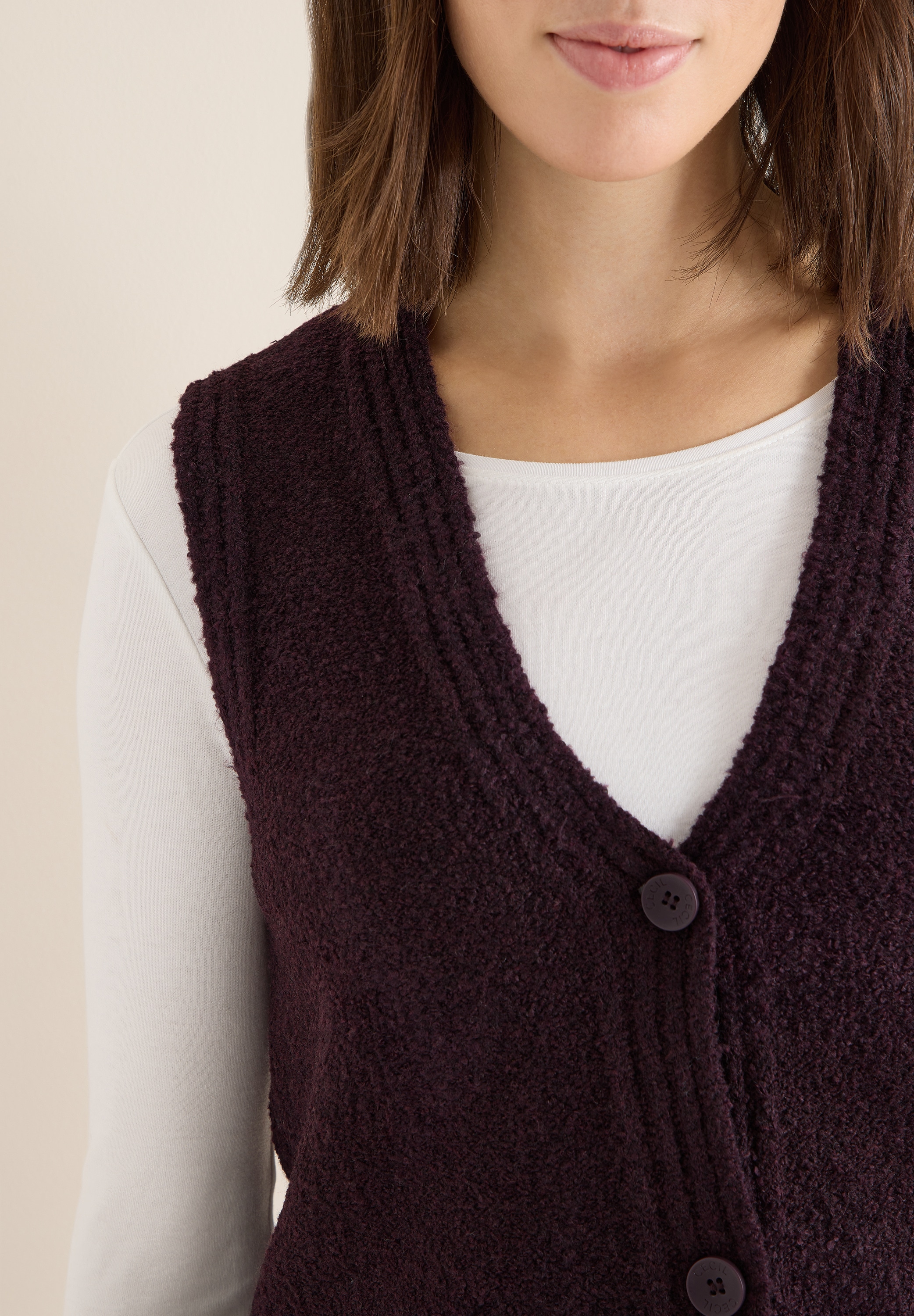 Cecil Strickweste mit Bouclé-Struktur und V-Ausschnitt