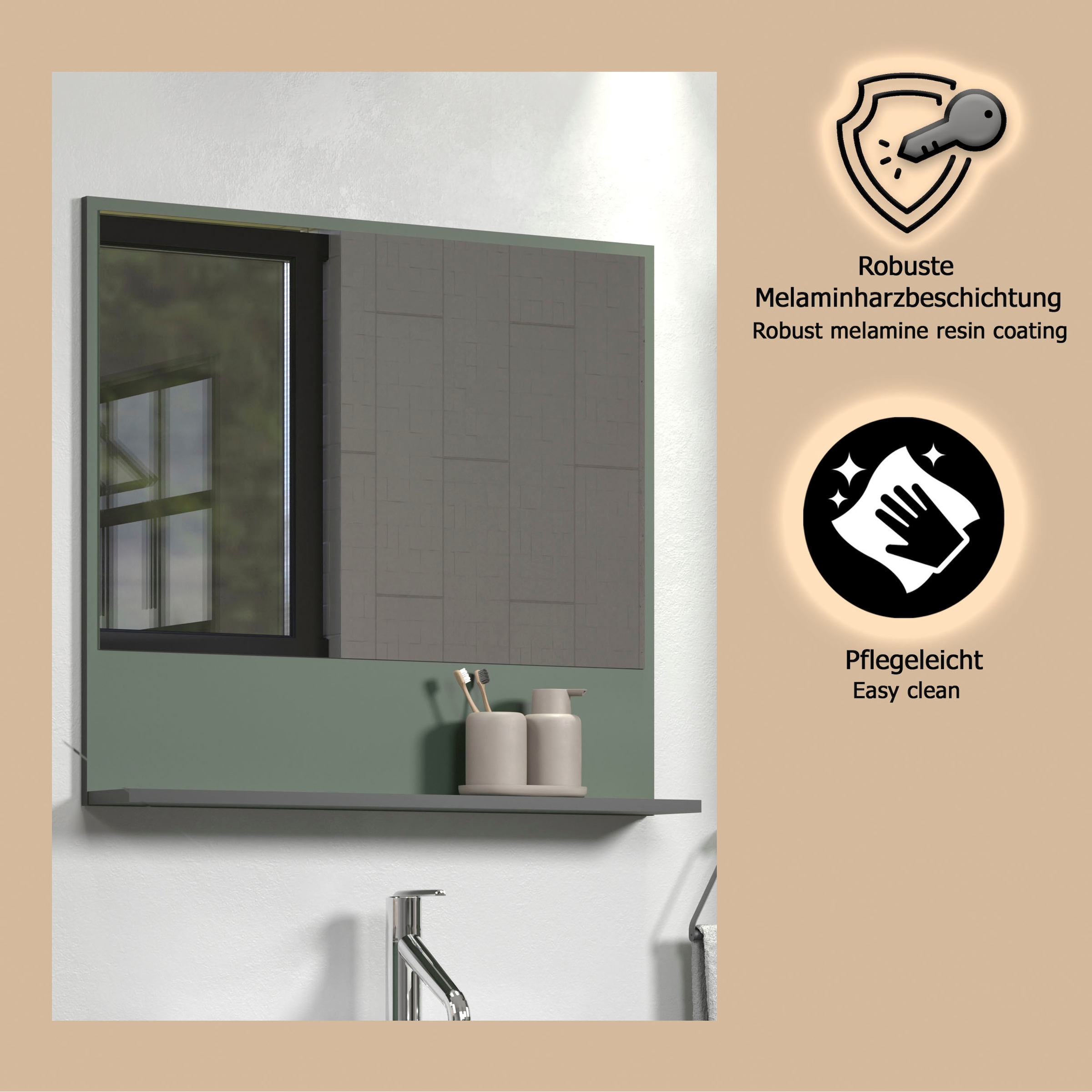 welltime Miroir de salle de bain »Amrum« Wandspiegel mit Ablage - (B/T/H) wahlweise 60 bis 80/14/74 cm