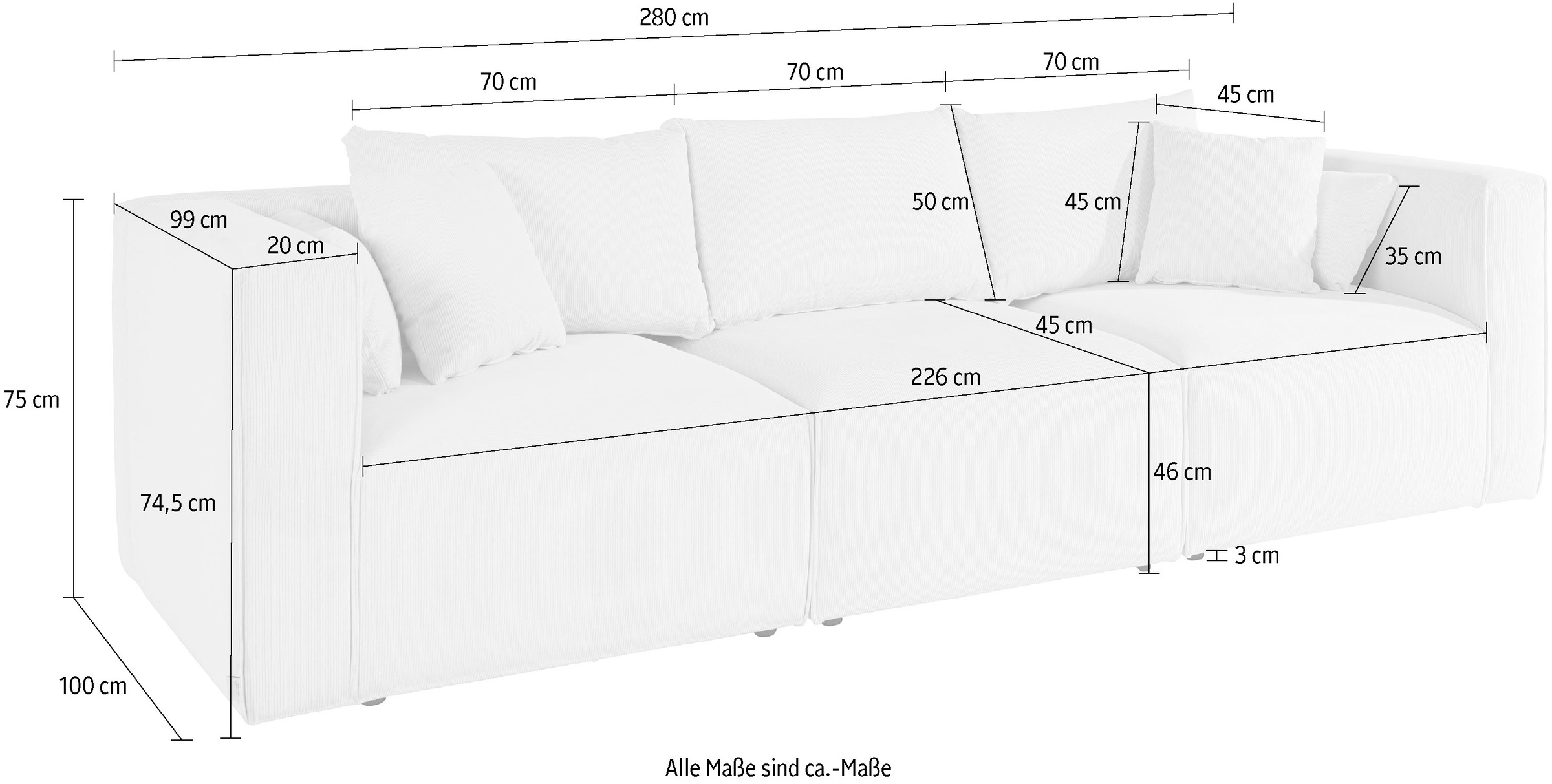 Home affaire 3-Sitzer »Comfine«, zusammengesetzt aus Modulen, in 3 Bezugsqualitäten