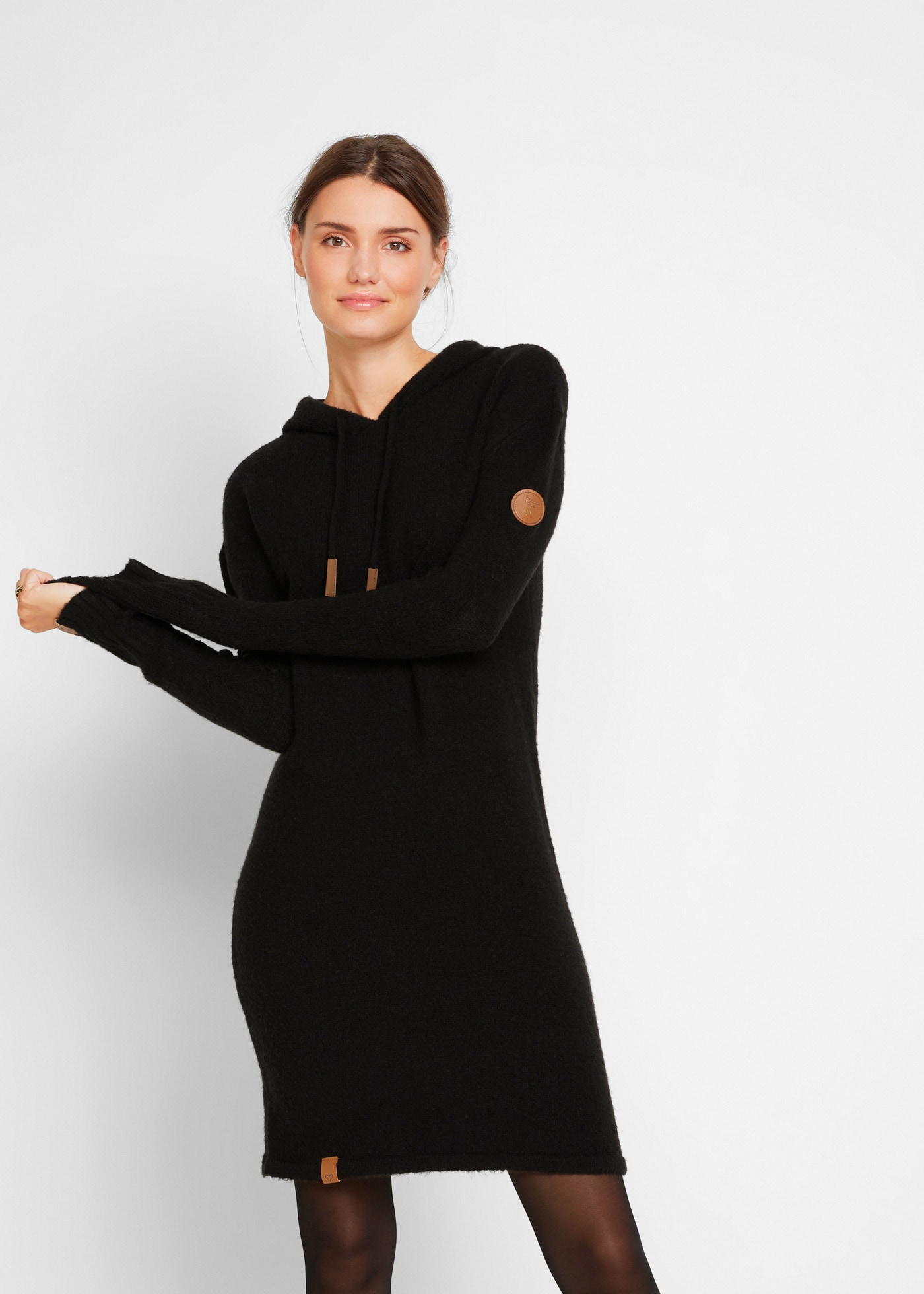 Image of bonprix Strickkleid mit Kapuze und Bindebändern, Ballonform, mit langem Arm
