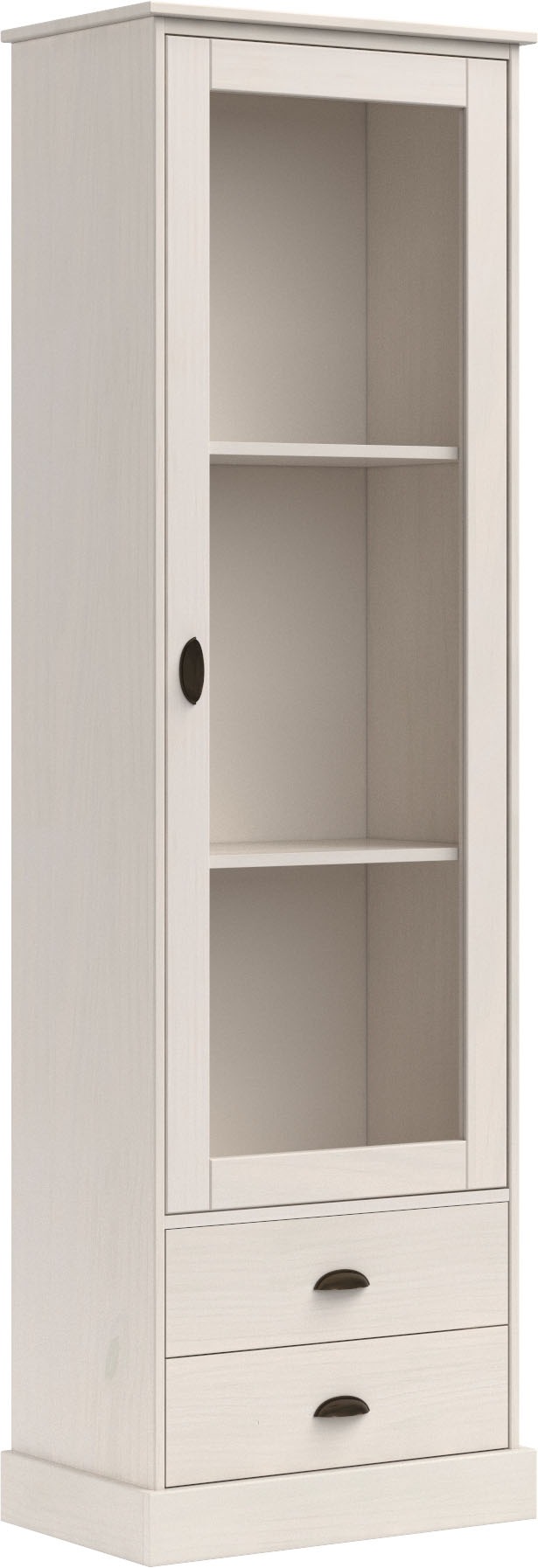 Image of GOODproduct Vitrine "Schröder" mit 1 Schiebetür, 2 Schubkästen, aus massivem Kiefernholz, Breite 55cm