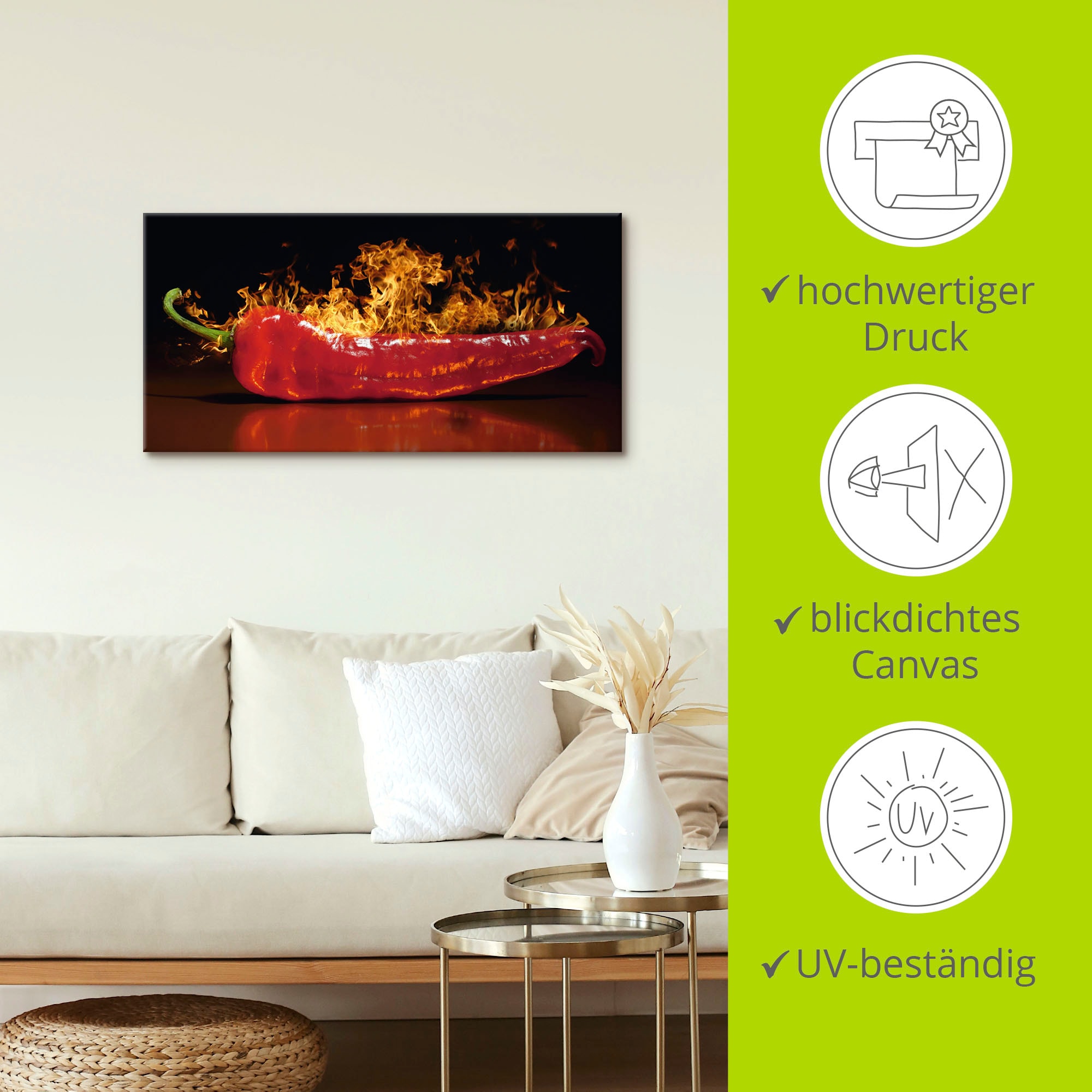 Artland Wandbild »Roter scharfer Chilipfeffer«, Lebensmittel, (1 St.), als Alubild, Outdoorbild, Leinwandbild, Poster, Wandaufkleber