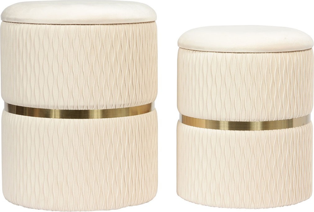Kayoom Polsterhocker »Hocker Zora 425 2er-Set, Praktischer und versteckter Stauraum«, (Set, 2 St.), 2er-Set mit Stauraum, ineinander stapelbar, goldfarbenener Ring