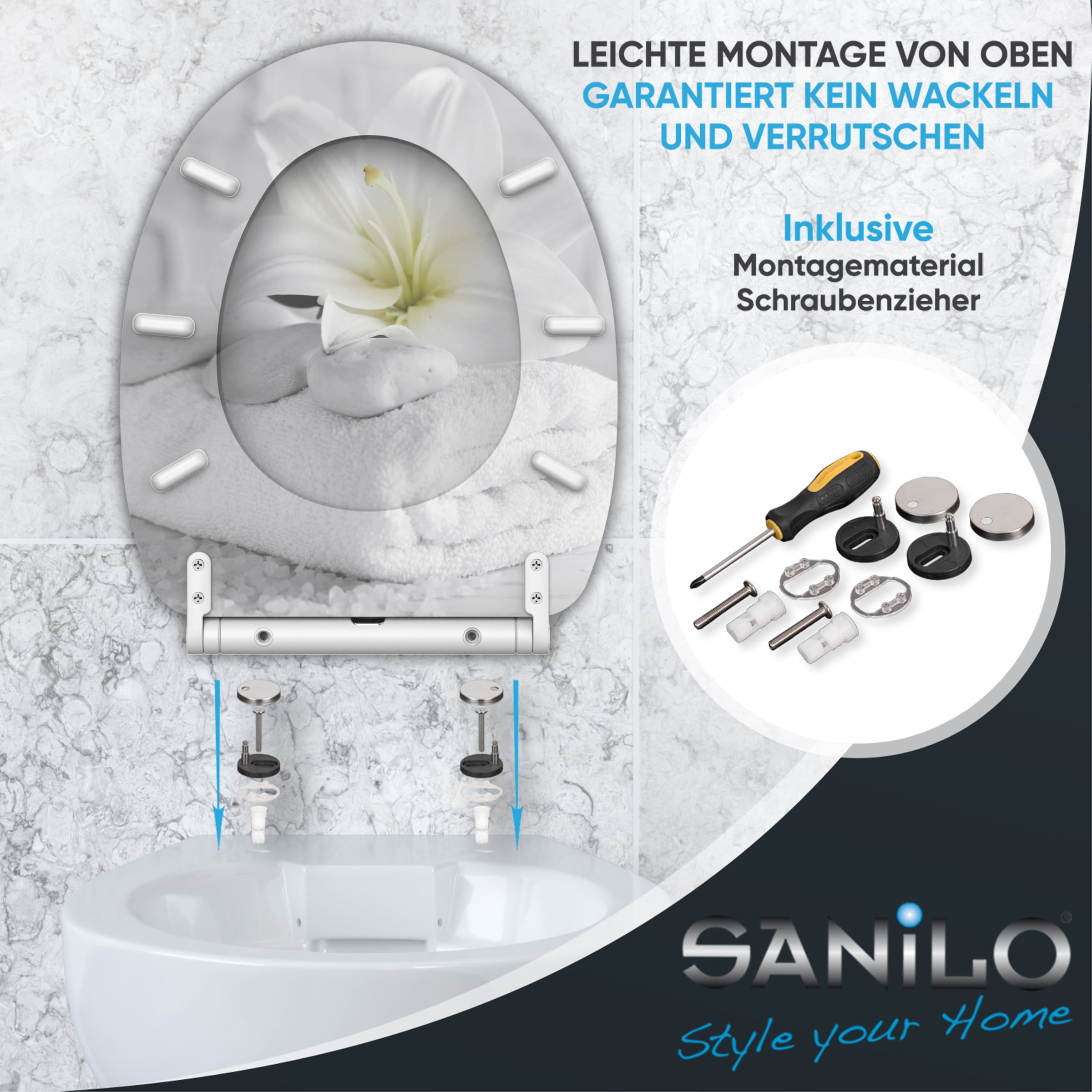 Sanilo Siège de WC »Good Feeling mit Absenkautomatik & Quick Release« Premium Toilettendeckel, abnehmbar, leichte Montage von oben