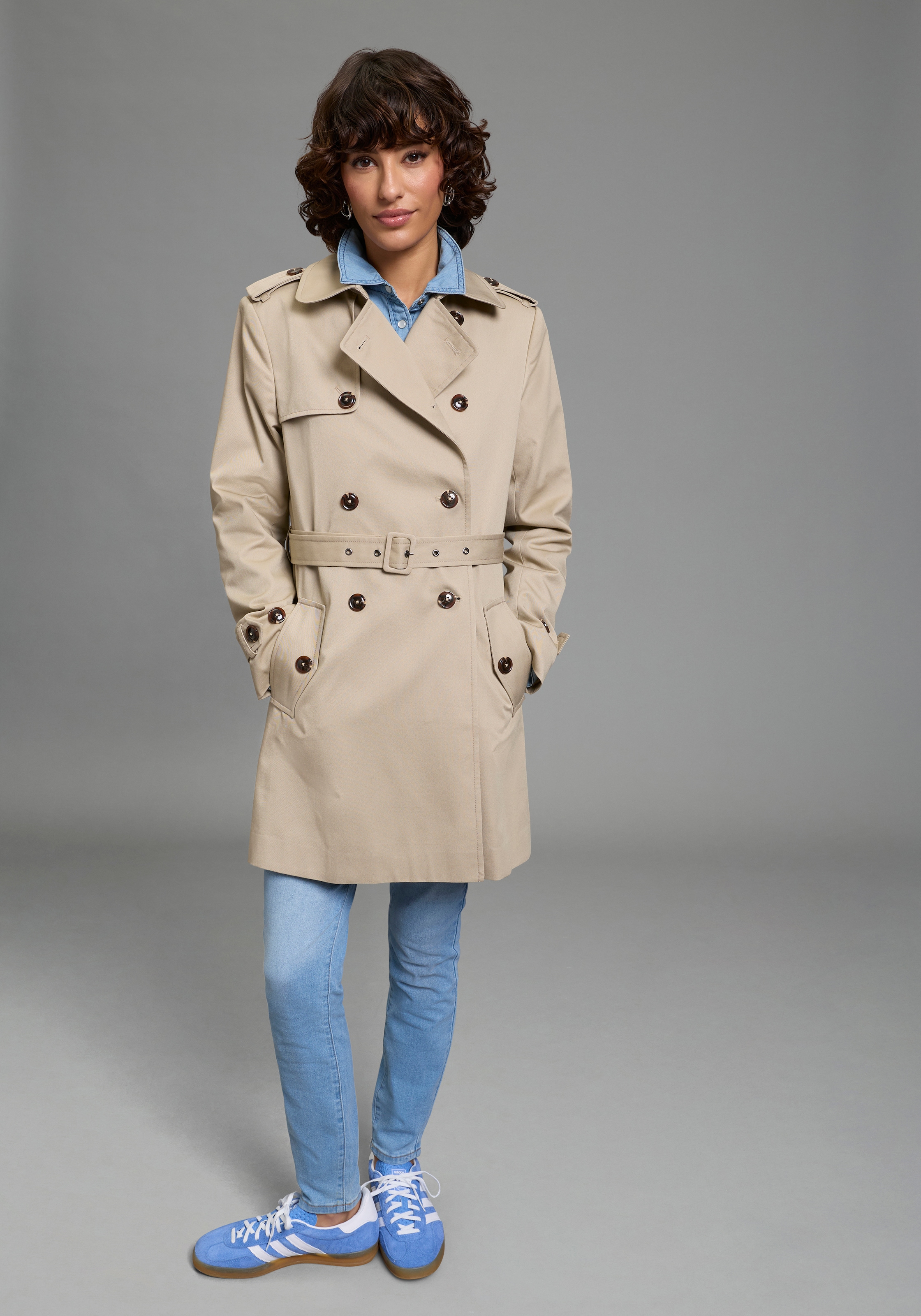 Laura Scott Trenchcoat aus Baumwolle und Polyester, unifarben mit Piping-Applikationen