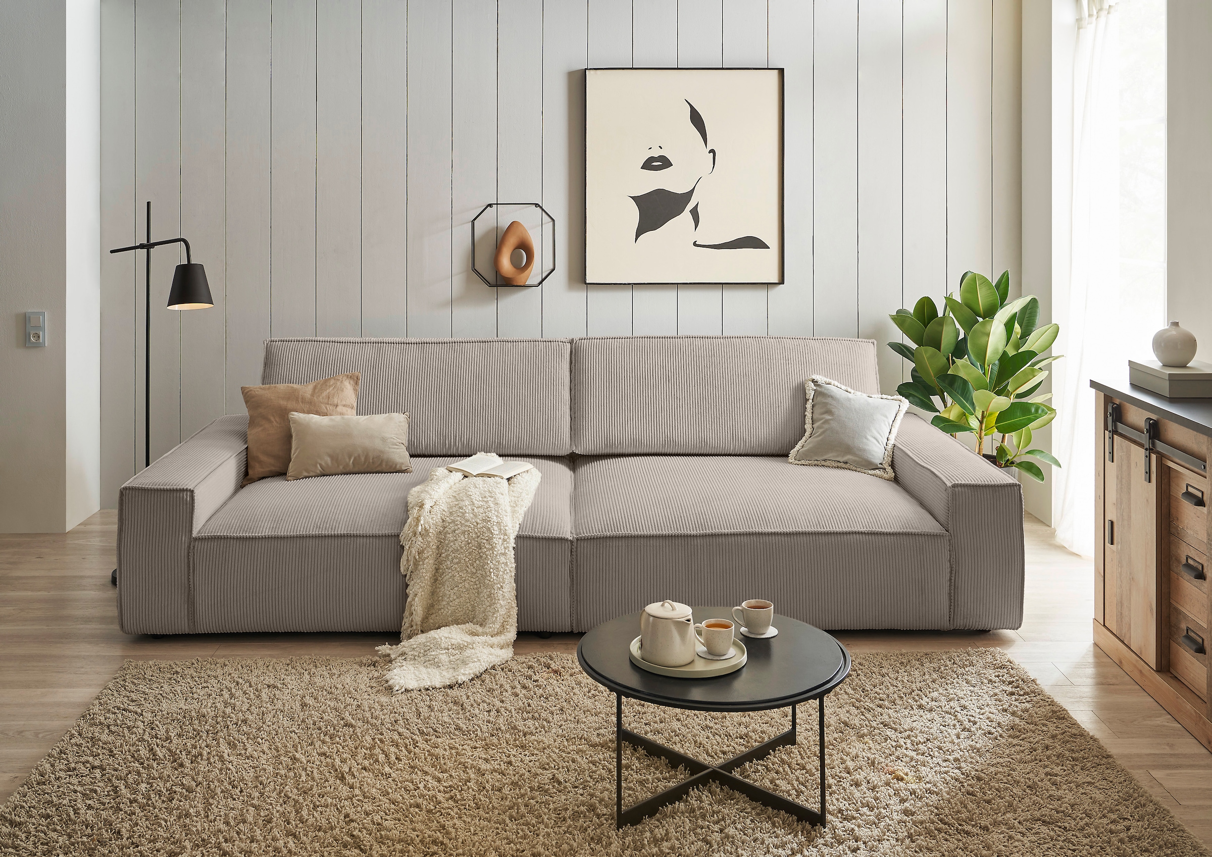 GOODproduct Big-Sofa »SHERWOOD XXL Cord, Big-Sofa (316cm), extra tiefe Sitzfläche 95 cm« bequemer Sitzkomfort, Cord u. Leinenoptik, Kedernaht