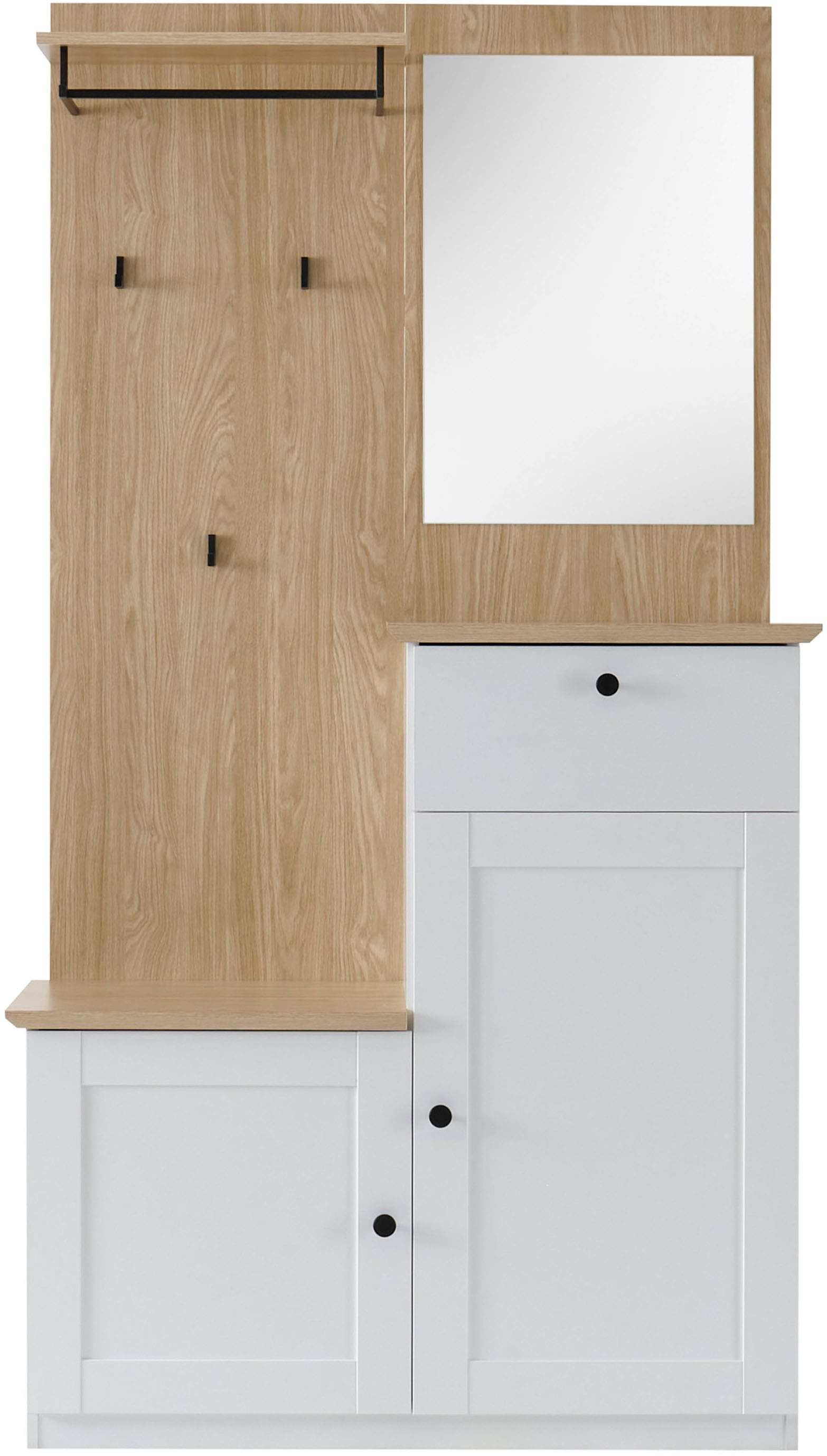 GOODproduct Kompaktgarderobe »Brest, Garderobe im Landhausstil, Flurgarderobe, Dielenschrank« schwarze Metallgriffe, viel Stauraum, für kleine Räume geeignet