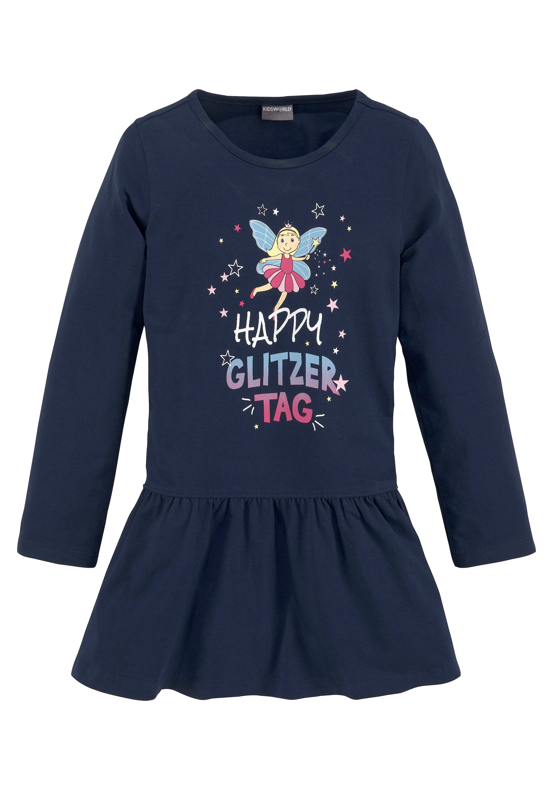 KIDSWORLD Jerseykleid »HAPPY GLITZER TAG«, mit glitzerndem Print
