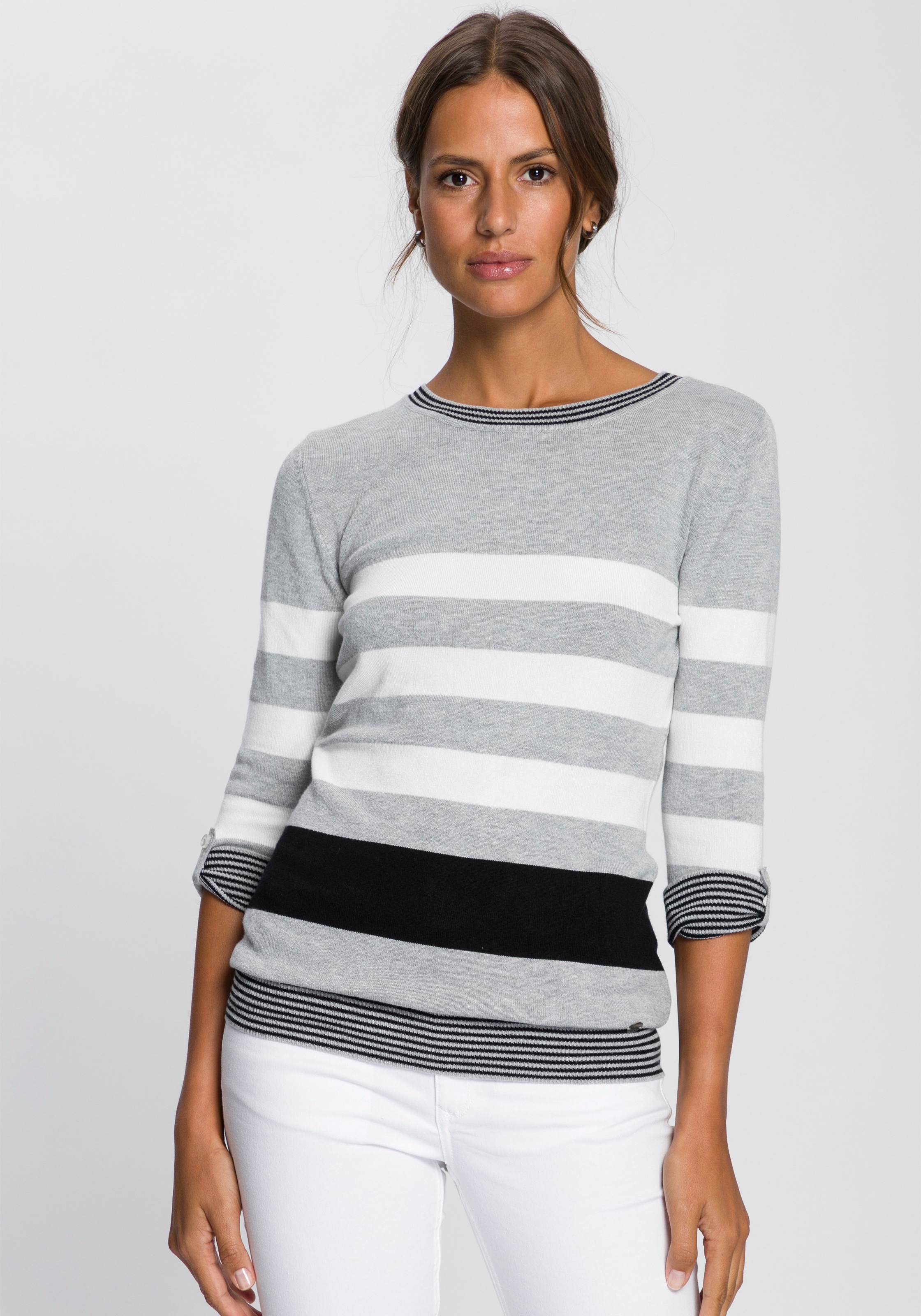 Image of TOM TAILOR Polo Team Streifenpullover, mit 3/4 Ärmel und maritimen Streifendesign bei Ackermann Versand Schweiz