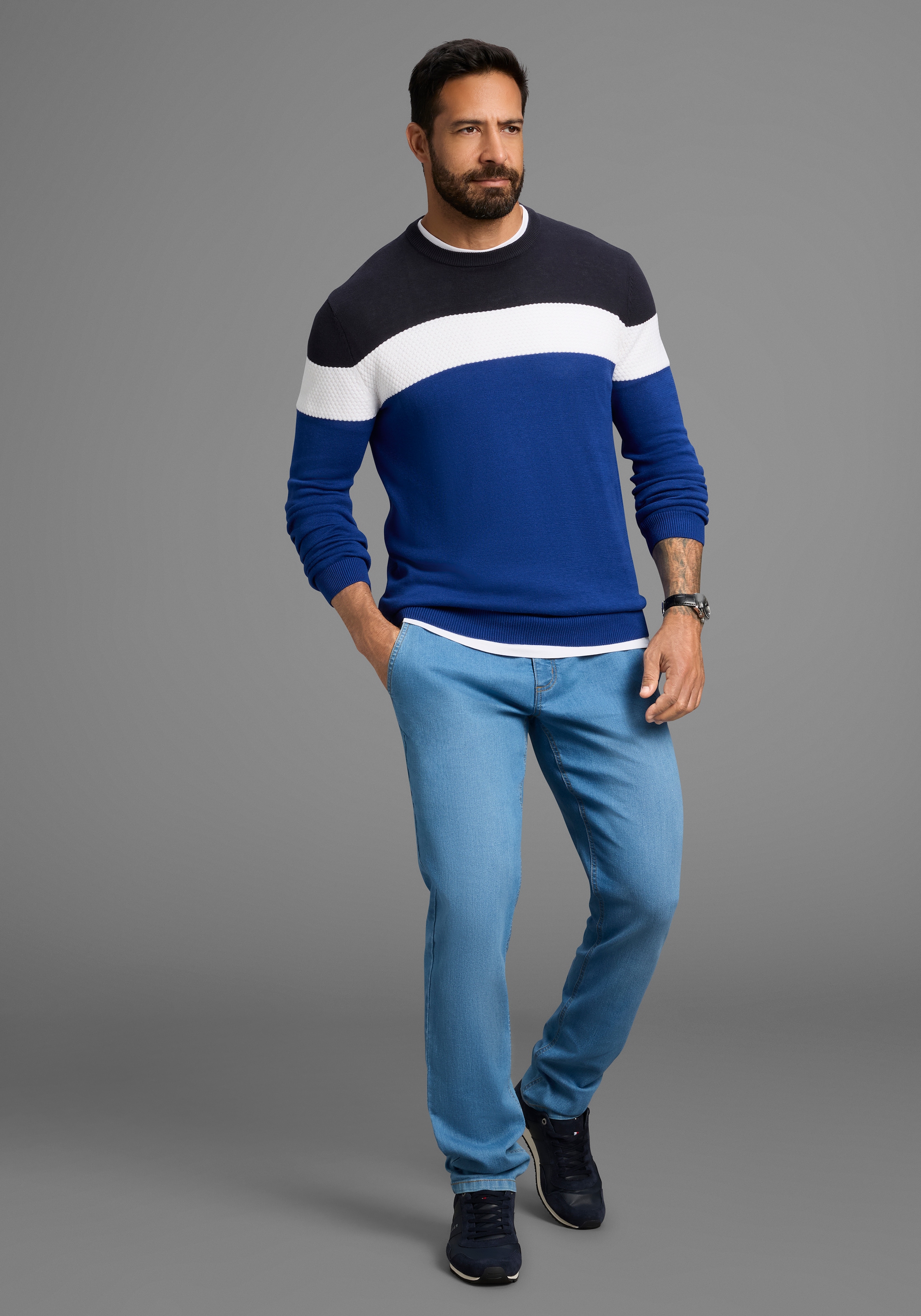 H.I.S Rundhalspullover »neue Farben!«, Colorblocking, in leichter Strickqualität
