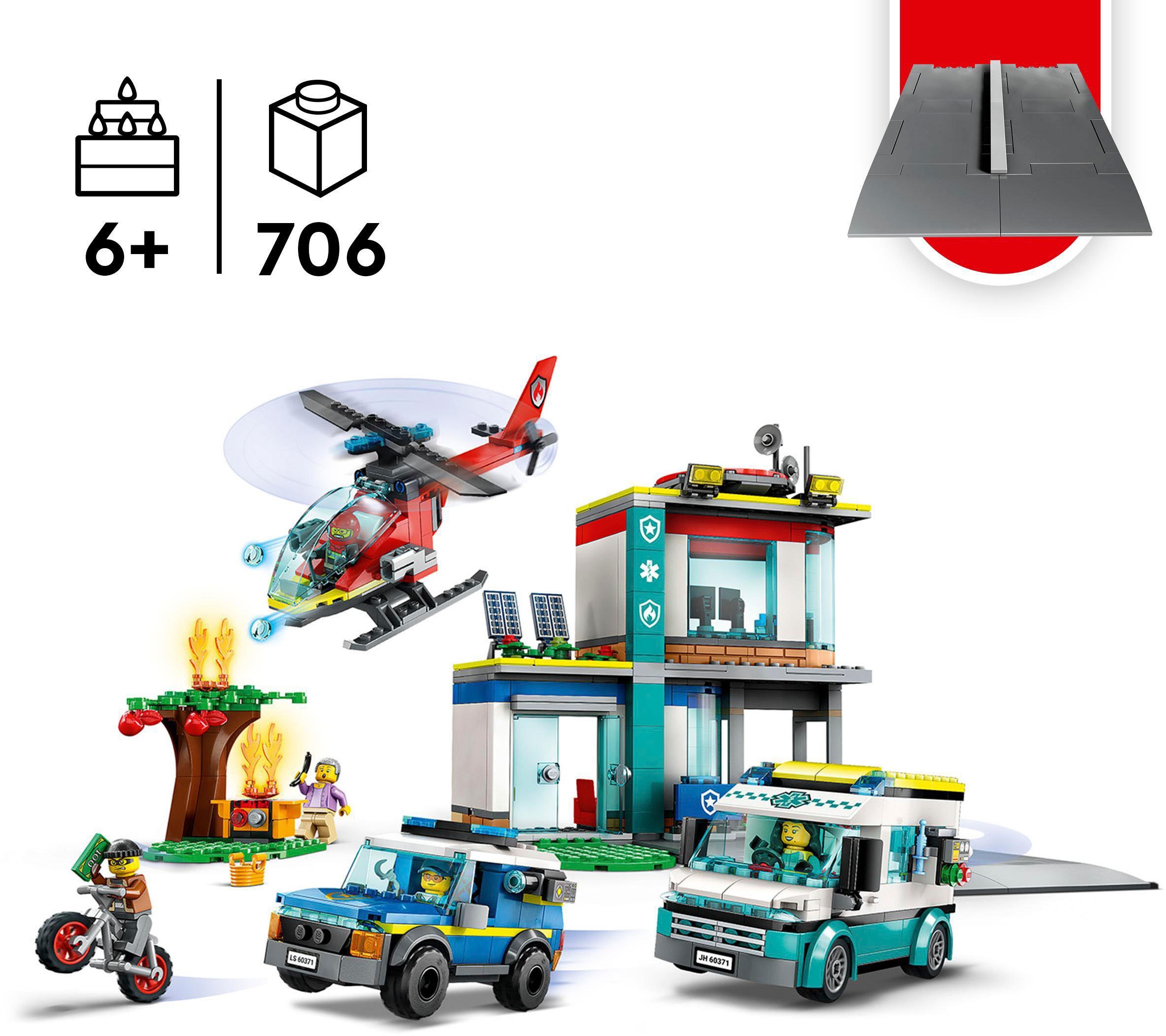 LEGO® Konstruktionsspielsteine »Hauptquartier der Rettungsfahrzeuge (60371), LEGO® City«, (706 St.), Made in Europe