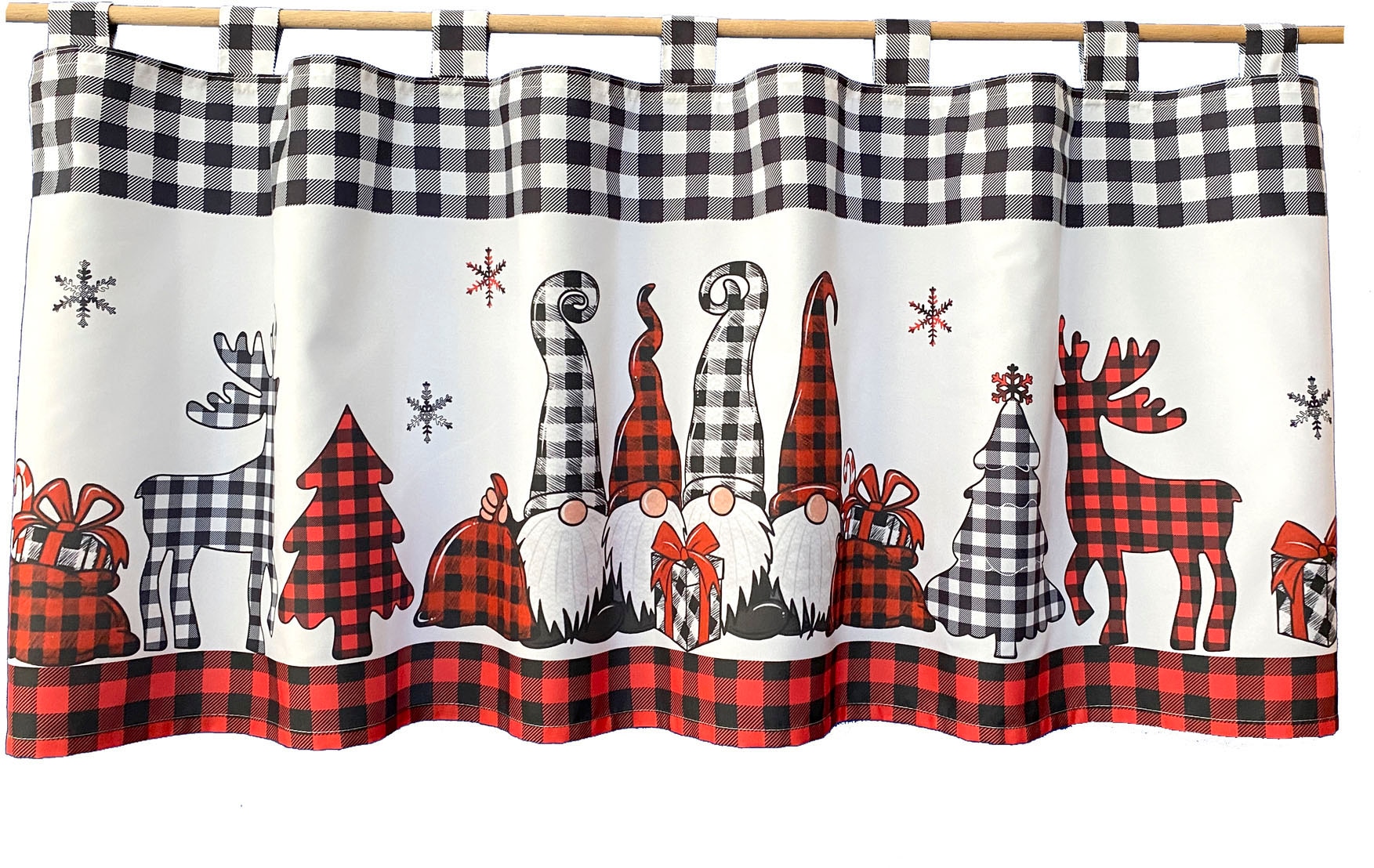 Image of Weckbrodt Scheibengardine "Wichtel + Hirsch" Schlaufen 1 Stk. tlg. Bistro, Microsatin, Weihnachten, HxB 45x120cm, Gardine, Store