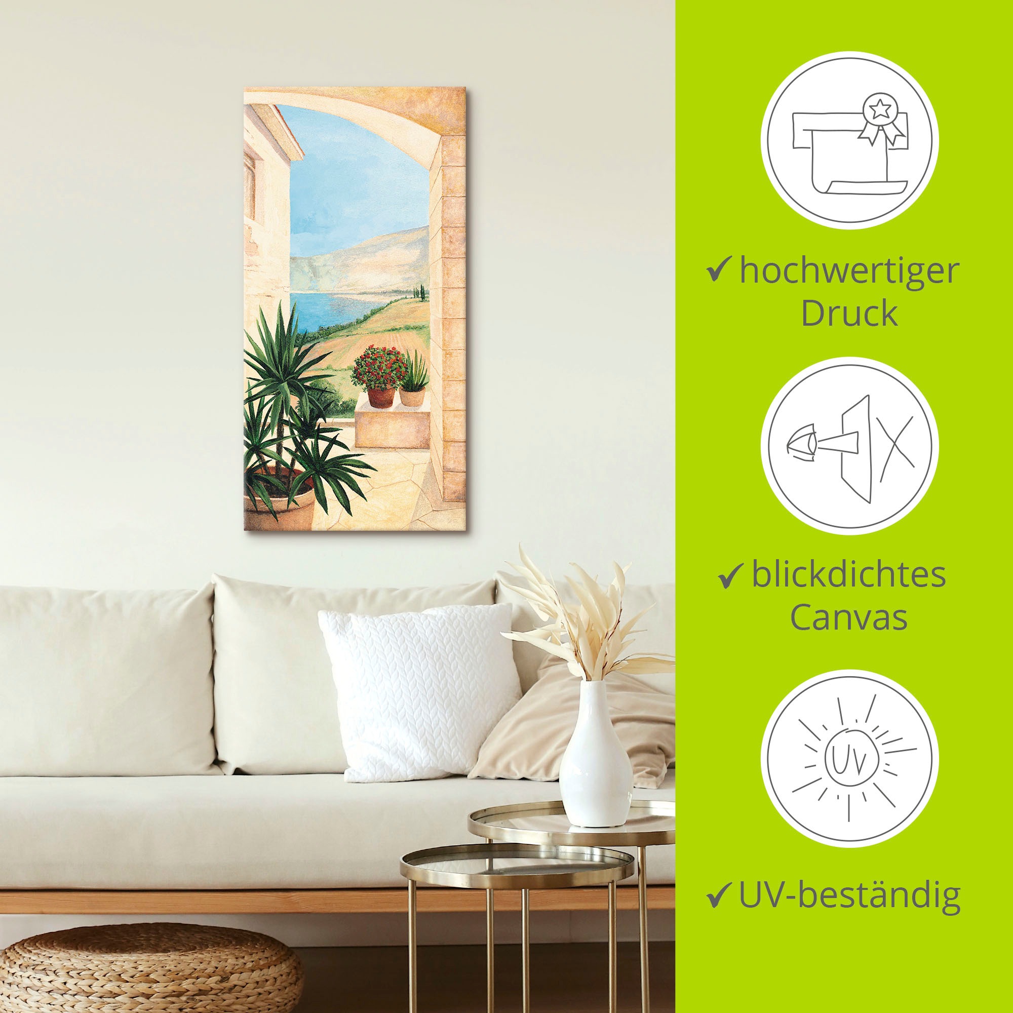 Artland Tableau sur toile »Blick auf Toskanalandschaft« 1 cuis tlg. auf Holzrahmen gespannt