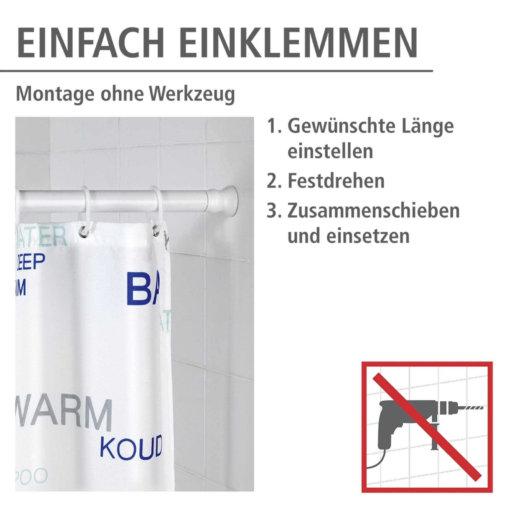 WENKO Klemmstange »Extra stark weiss« Ø 28 mm ausziehbar Teleskopstange für Duschvorhänge, Breite 110-245 cm