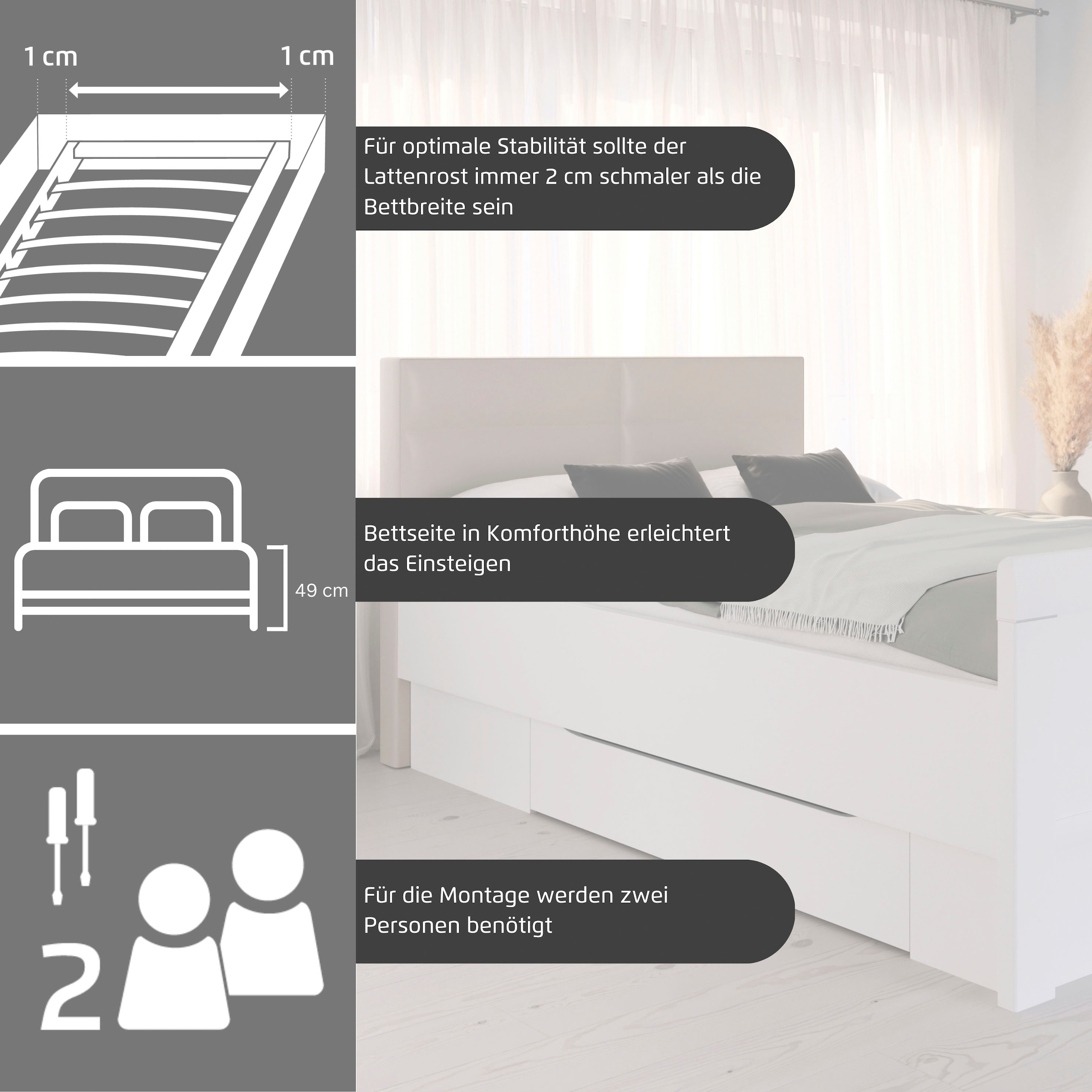 rauch Stauraumbett »Bett Einzelbett Stollenbett Bettkästen EVELYN« in Komforthöhe mit Holzkopfteil sowie Schubladen MADE IN GERMANY