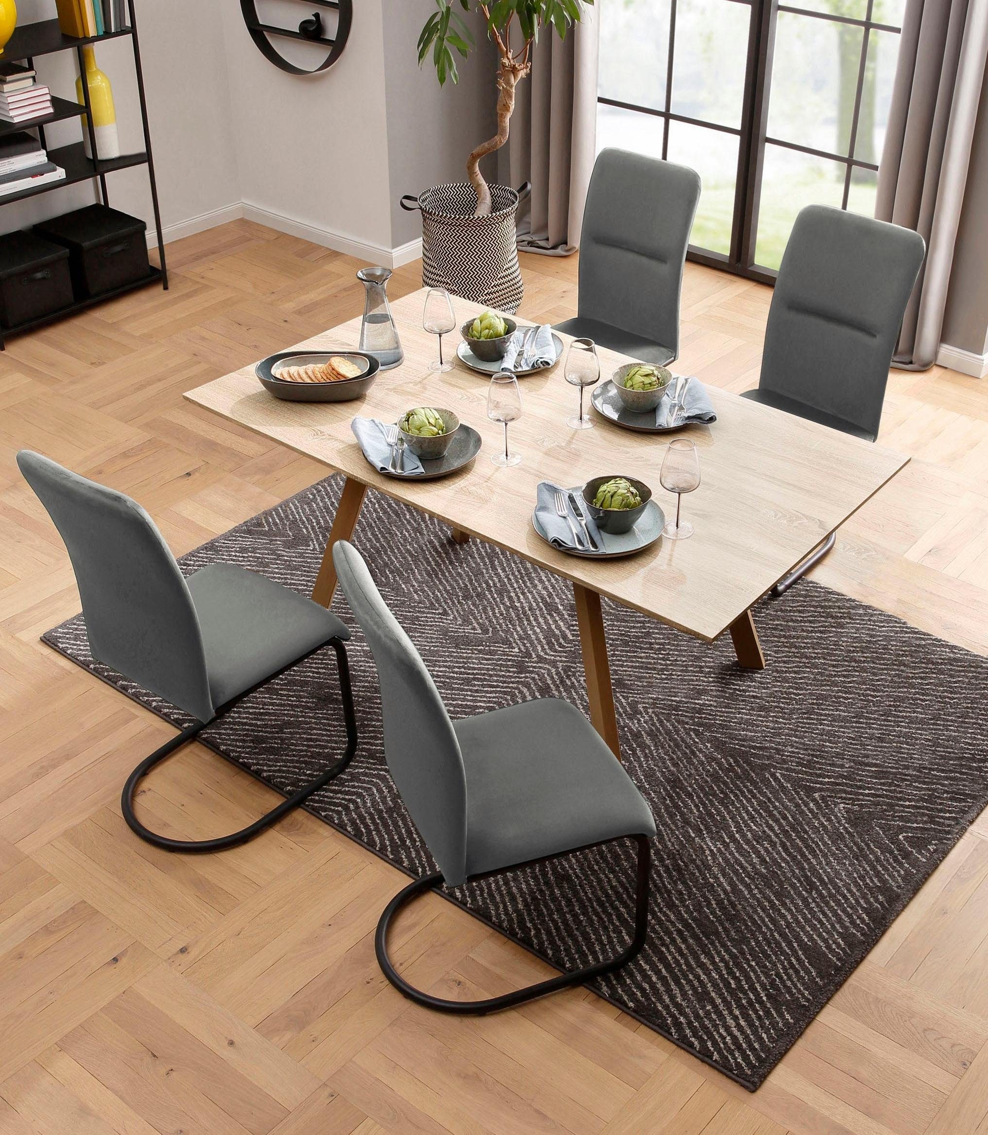 Image of my home Essgruppe »Alex/Freja«, (Set, 5 tlg.), aus Holzwerkstoff, bestehend aus Alex Esstisch 160 cm und 4er Set Freja Stühle in Samtstoff bei Ackermann Versand Schweiz