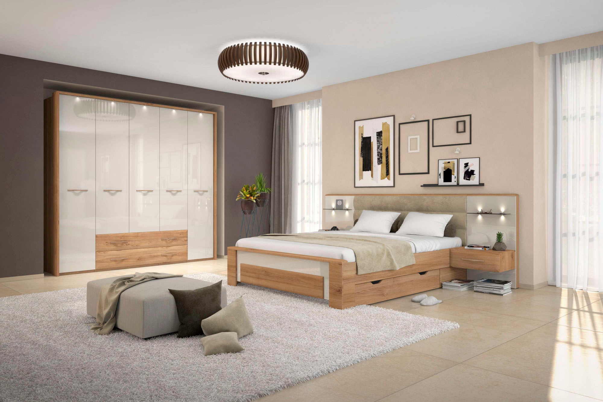 OTTO home Nachtkonsole "Gala, beige hochglänzend UV lackiert und melaminbeschichtet, kratzfest" Schublade mit Soft-Close-Funktion, 56x47x100cm (BxTxH), mit Beleuchtung,wahlweise rechte oder linke Bedienung,FSC-zertifiziert