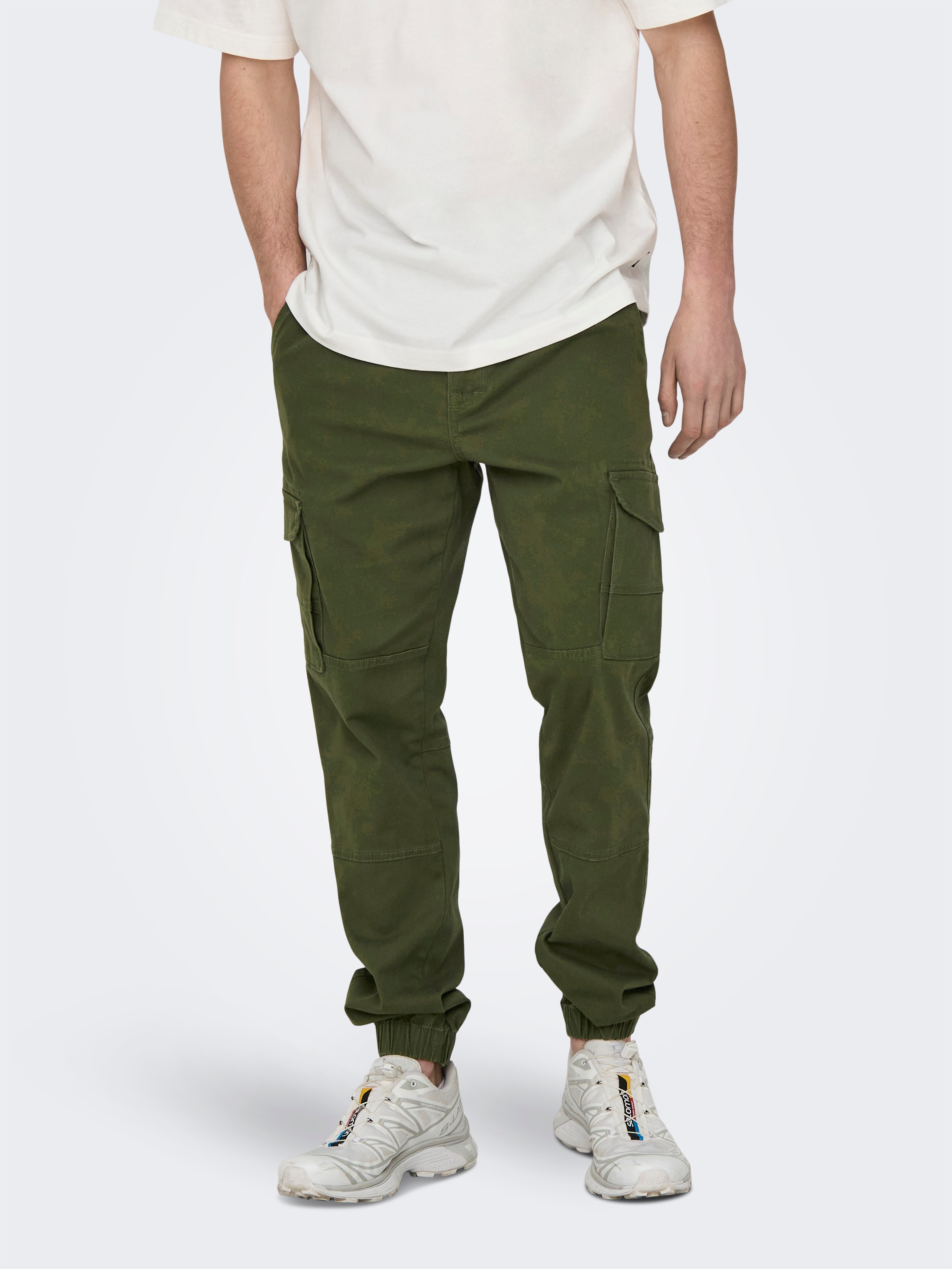 Only & Sons, Herren, ONLY & SONS »ONSCARTER LIFE CARGO CUFF 0013 PANT NOOS«, olive night, 34, Länge 32, Lässige und unkomplizierte Cargo für den 