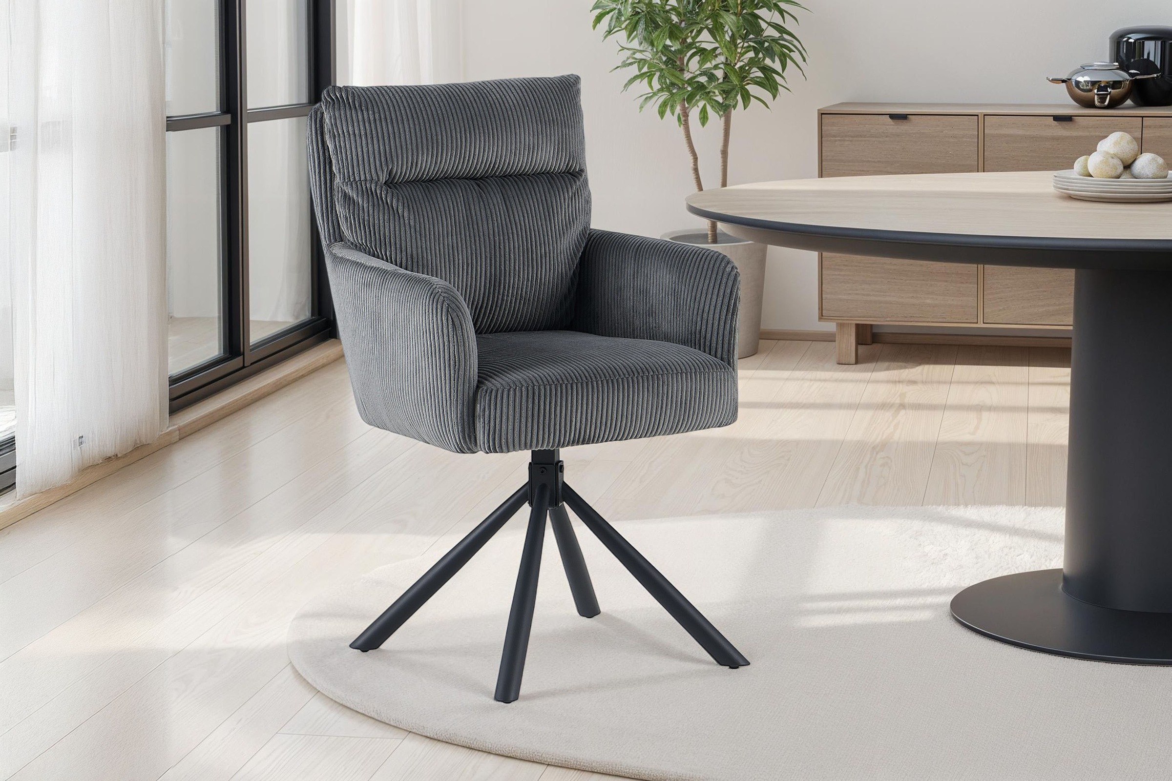 Image of GOODproduct Esszimmerstuhl "Justin" (Set) 2 Stk.gemütlicher Sessel mit Taschenfederkern, 360 Grad drehbar, Grob - Cord