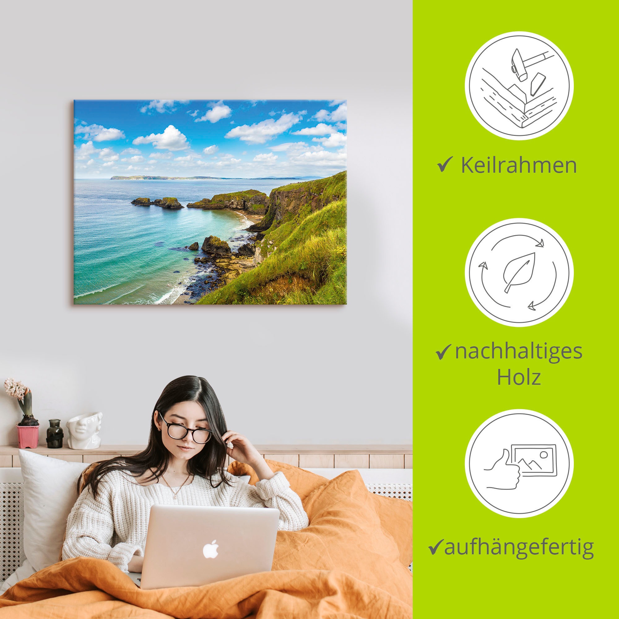 Artland Tableau sur toile »Küstenweg in Carrick-a-Rede« 1 cuis tlg. auf Holzrahmen gespannt