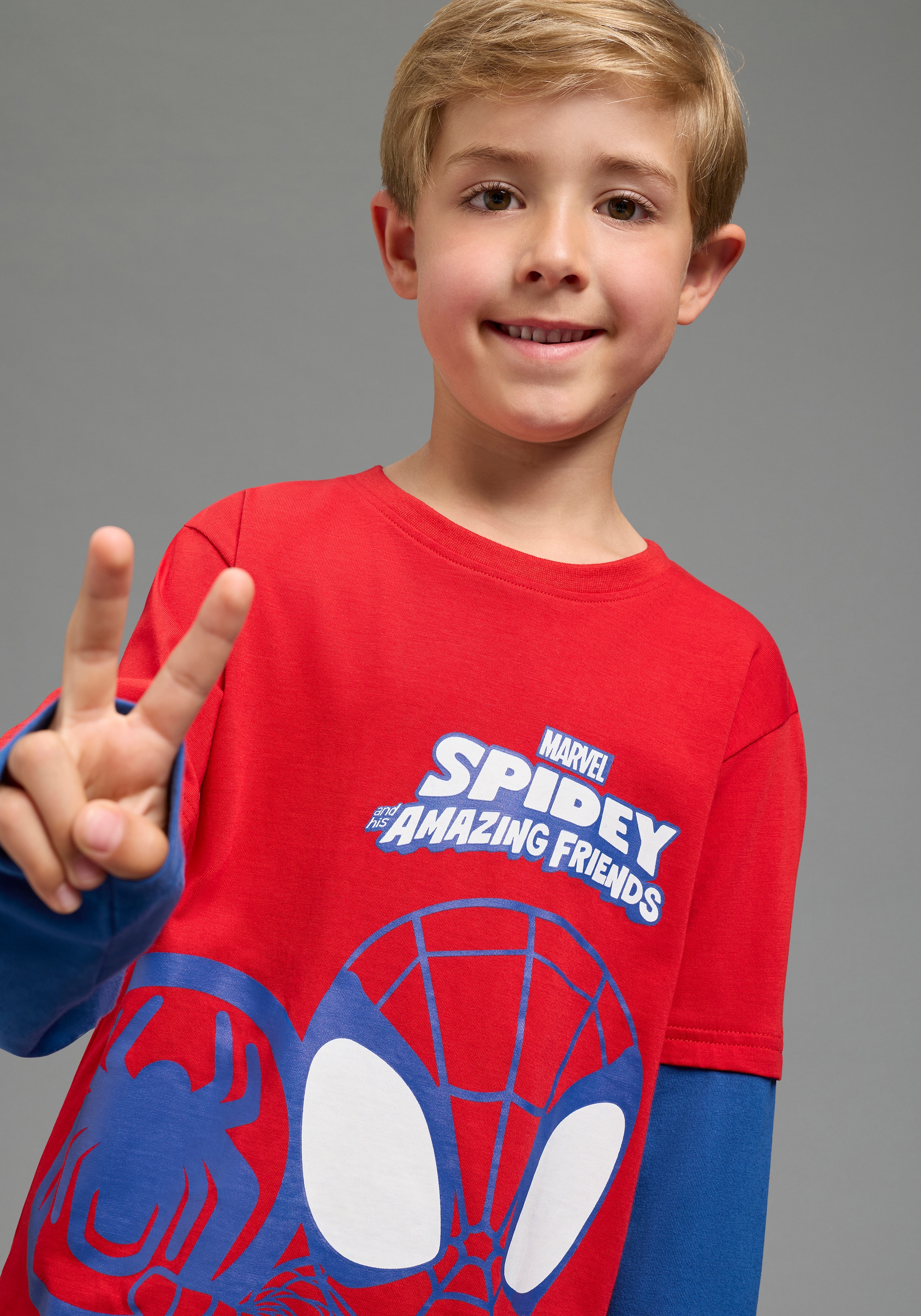 KIDSWORLD Langarmshirt »SPIDEY Lagen-Shirt, Disney« Disney-Shirt, hüftlange Basic-Passform, modischer Stil, mit Lagenoptik
