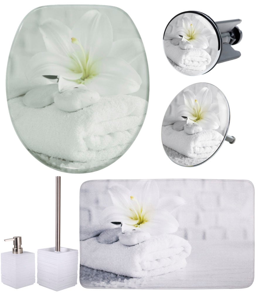 Image of Sanilo Badaccessoire-Set "Good Feeling" WC-Sitz, Badteppich, Stöpsel, Seifenspender und WC-Bürste