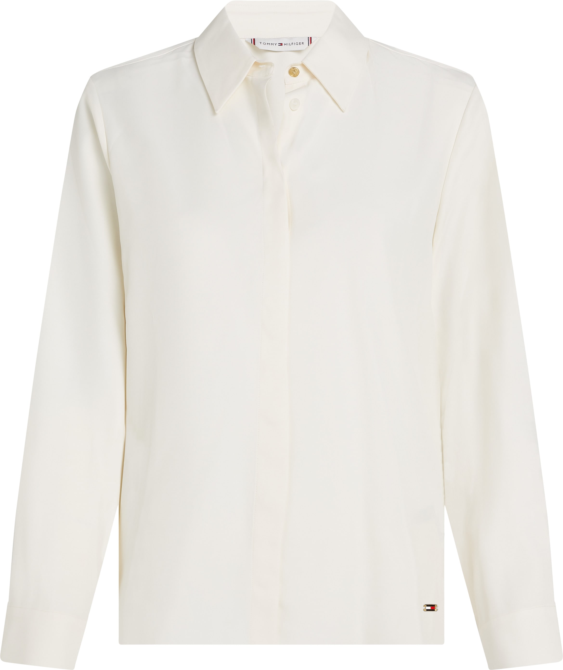 Tommy Hilfiger Hemdbluse »SOFT VISCOSE REGULAR LS SHIRT« in Unifarbe, mit Metalllabel