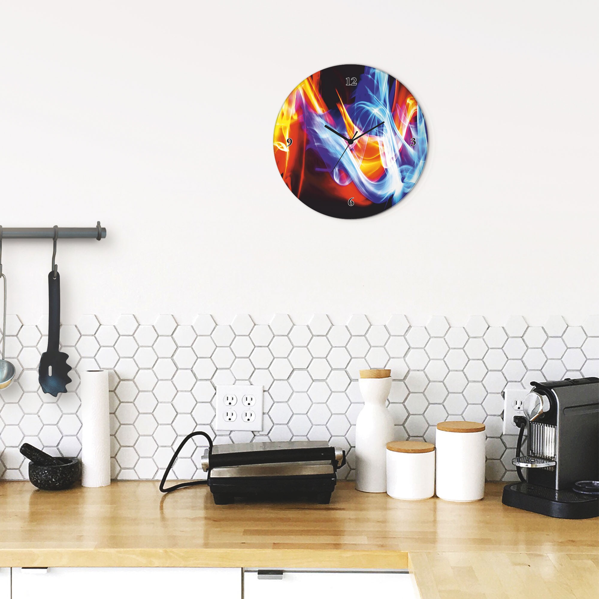 Artland Wanduhr »Glasuhr rund Feuer und Eis« wahlweise mit Quarz- oder Funkuhrwerk, lautlos ohne Tickgeräusche